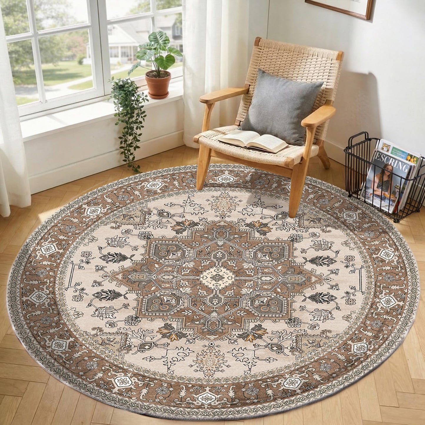 OPPODREAM Soft Area Rugs 5x7, Persian-Inspired Washable Rug, Blue & Gold | Low-Pile Faux Cashmere Surface, TPR Non-Slip Backing, 5 x 7 Carpet for Bedroom, Office, Dorm, Dining Room