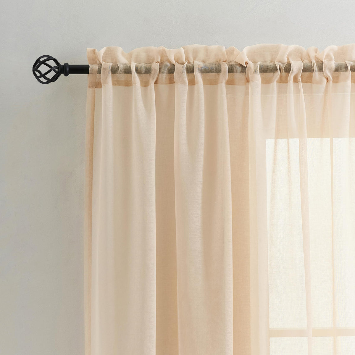MYSTIC-HOME Sheer Curtains White 63 Inch Length, Rod Pocket Voile Drapes for Living Room, Bedroom, Window Treatments Semi Crinkle Curtain Panels for Yard, Patio, Villa, Parlor, Set of 2, 52"x 63"