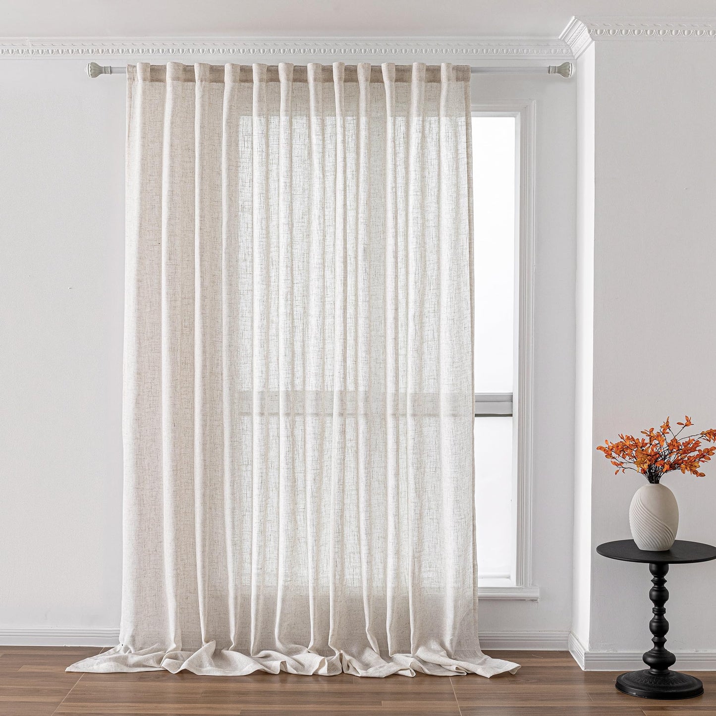 MYSKY HOME Linen Curtains for Living Room, Natural Semi Sheer Curtains & Drapes 84 inches Length 2 Panels Set Farmhouse Country Boho Style Back Tab Draperies for Sliding Glass Door, 50" Wide, Linen