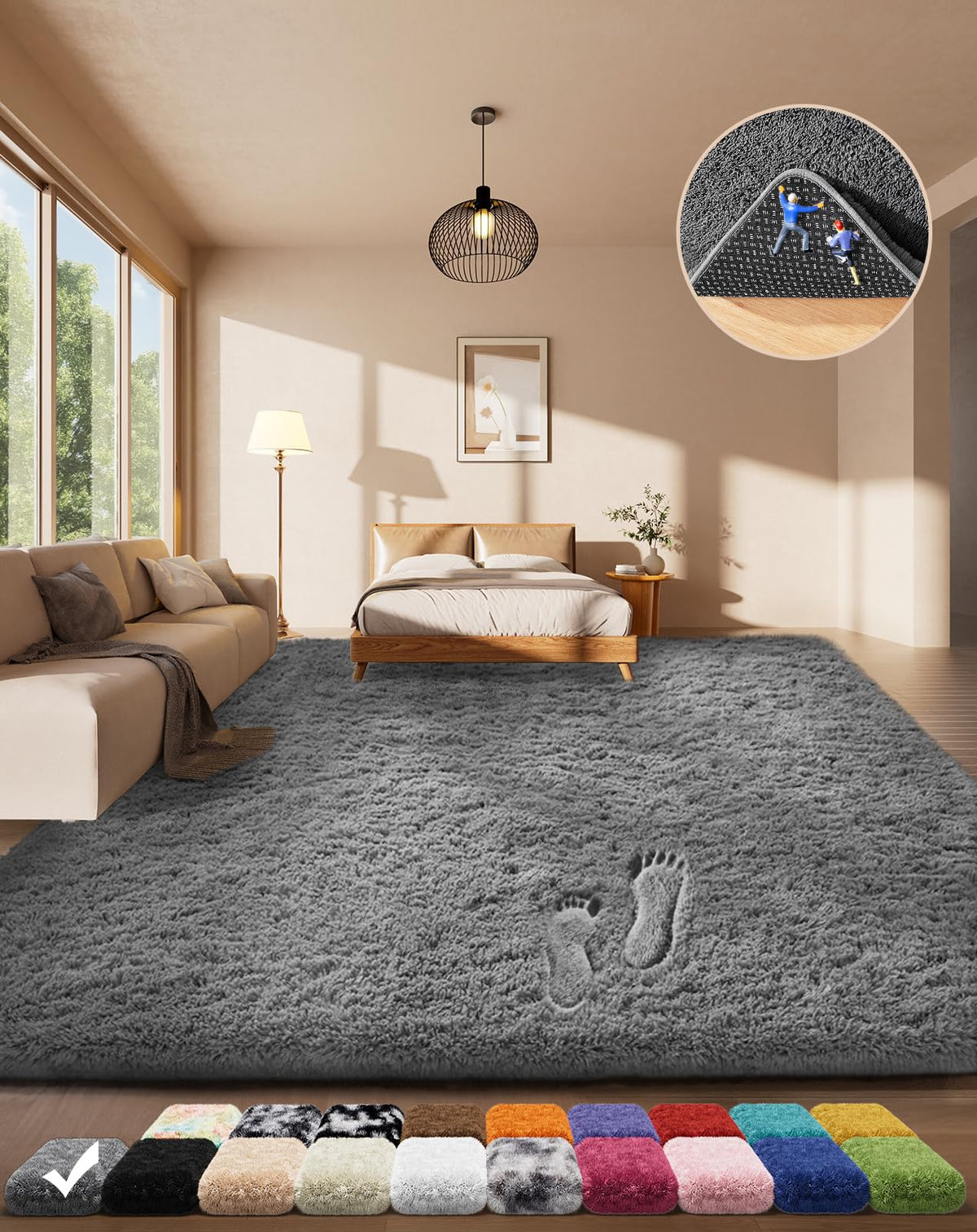 Ophanie 8x10 Area Rugs for Living Room, Washable Non-Slip Fluffy Soft Large Shag Bedroom Carpet, Ivory Big Indoor Nursery Rug, Carpets for Boy and Girls Room Dorm Decor with Over 99 pcs Pile fibers