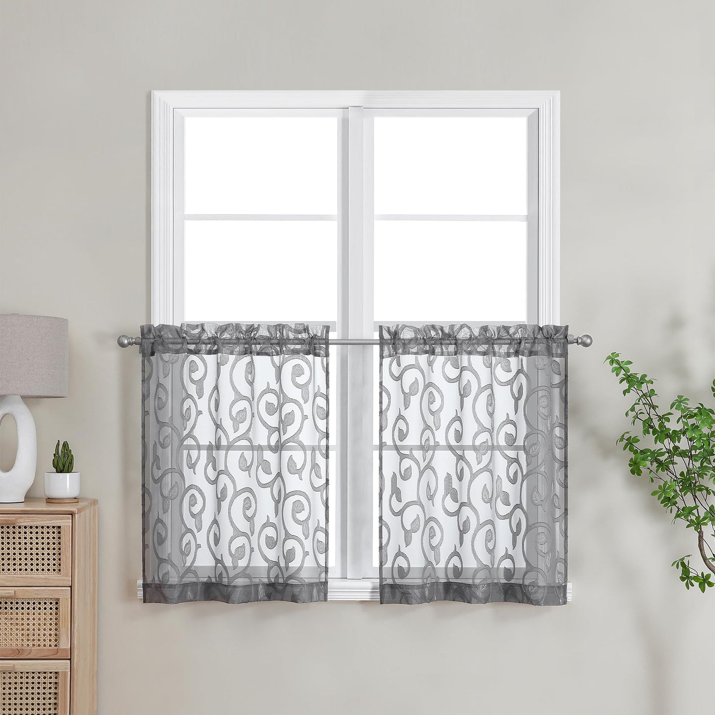 Furman Ivory Sheer Curtains 84 inches Long for Bedroom Living Room 2 Panels Set, Jacquard Clip Light Filtering Semi Sheer Curtain Rod Pocket Window Drapes, 2 Pcs Each 40 W 84 L