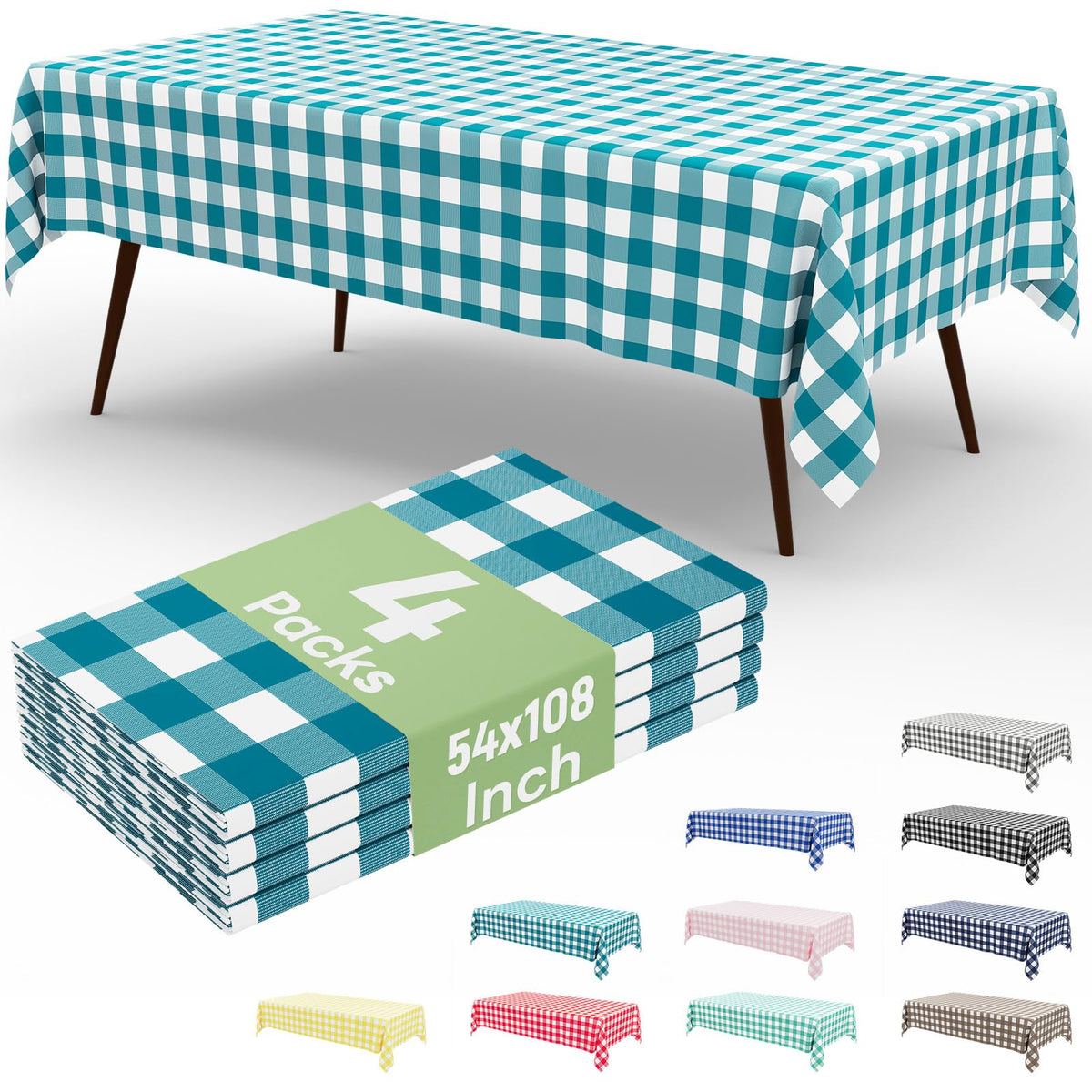 4 Packs Buffalo Disposable Table Cloth, 54 x 108 Inch Waterproof Plastic Tablecloth, Rectangle Red and White Checkered Table Covers for Picnic, Birthday, Party, Back to School