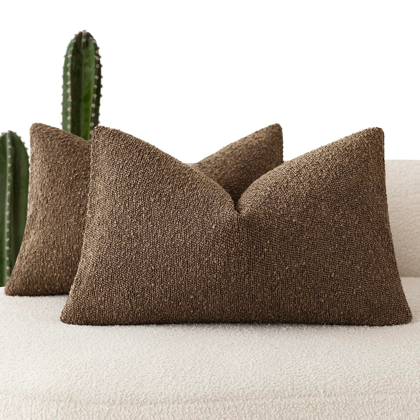 Foindtower Pack of 2, 20 x 20 Inch, Decorative Textured Boucle Throw Pillow Covers Accent Solid Pillow Cases Cozy Soft Couch Cushion Case for Chair Sofa Bedroom Living Room Home Decor, Cream White