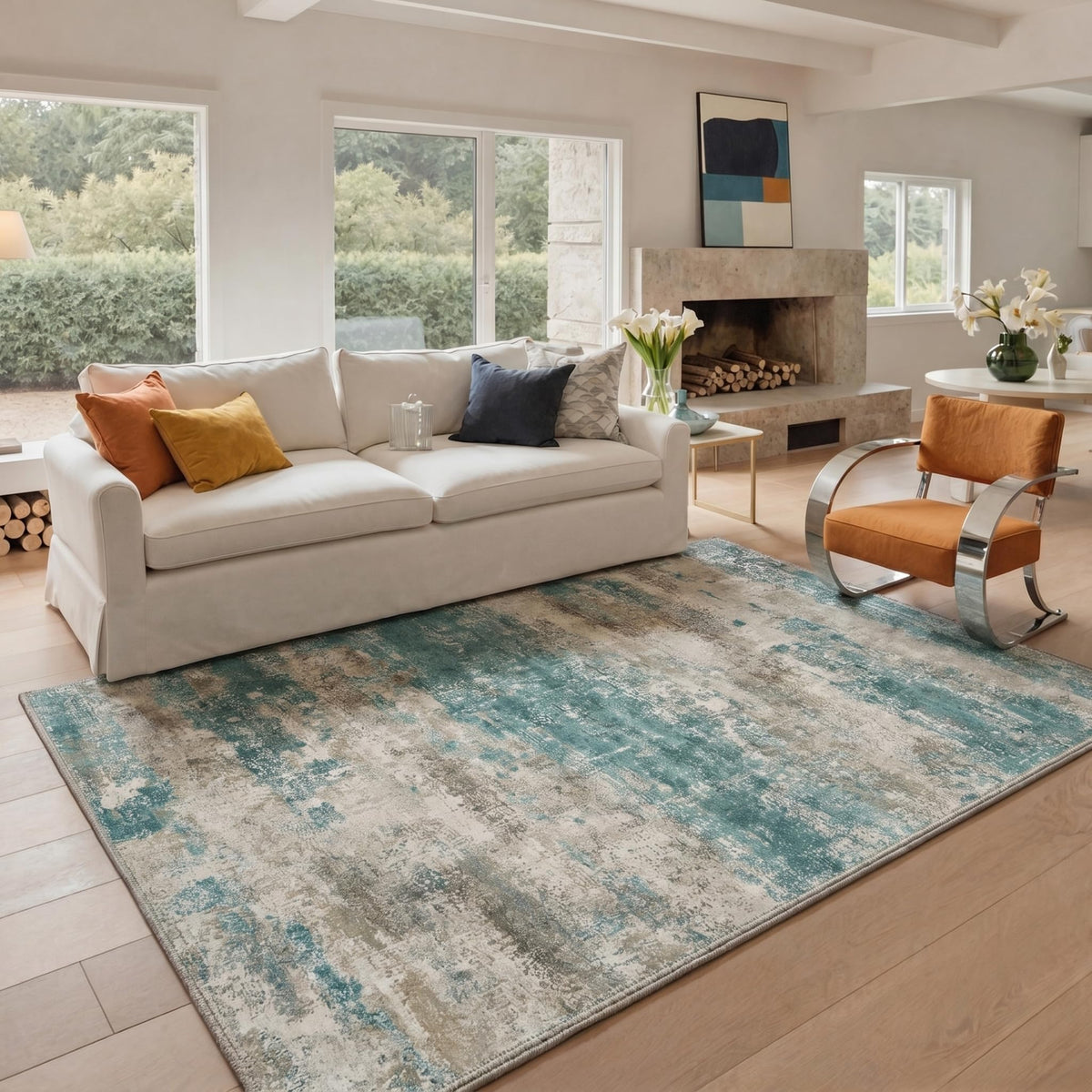 BEIMO 5x7 Green Abstract Area Rug, Washable Non-Slip for Bedroom | Soft Low-Pile Carpet, Lightweight and Easy to Vacuum, Sage Living Rooms, Dining Rooms, Bedrooms, and Home Offices