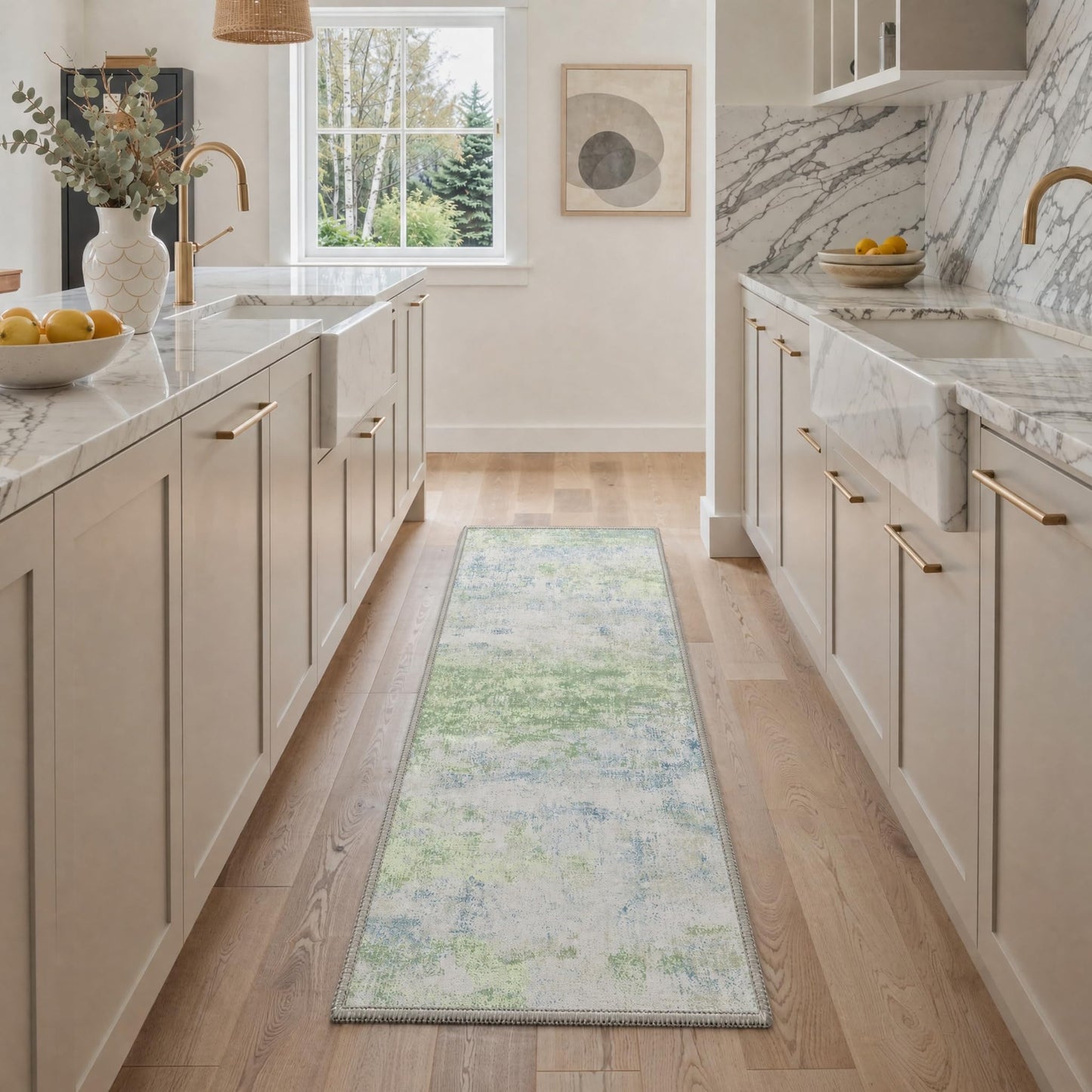 BEIMO 5x7 Green Abstract Area Rug, Washable Non-Slip for Bedroom | Soft Low-Pile Carpet, Lightweight and Easy to Vacuum, Sage Living Rooms, Dining Rooms, Bedrooms, and Home Offices