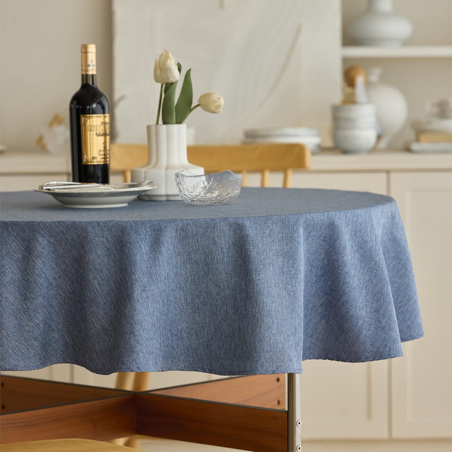 Decorelia Faux Linen Round Tablecloths 60 inch, Waterproof Decorative Washable Texture Rustic Circle Table Cloth Cover for Dining Kitchen Party Farmhouse Outdoor(Round (2-4 Seats),Sage Green)