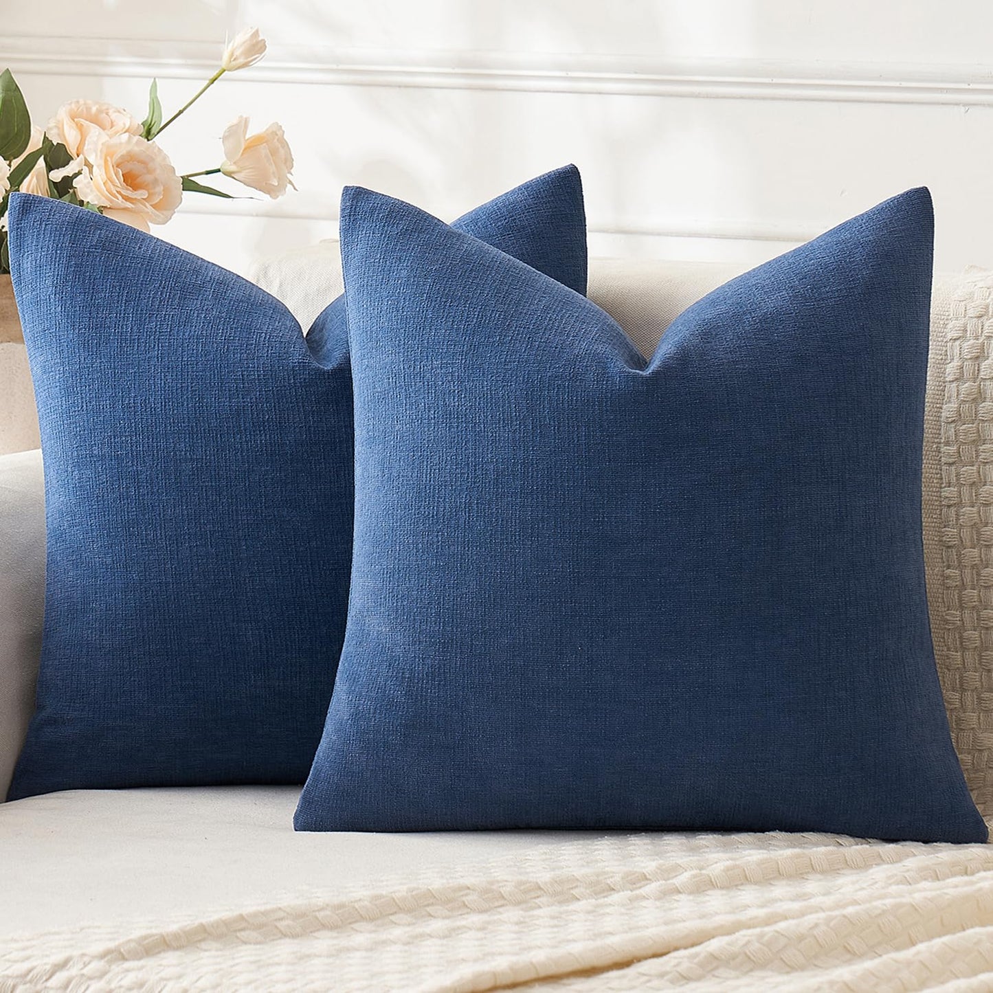 MIULEE Olive Green Chenille Couch Throw Pillow Covers, 18x18 | Set of 2, Soft Modern Farmhouse Style, Decorative Pillowcases for Sofa Living Room Bed, Home Decor