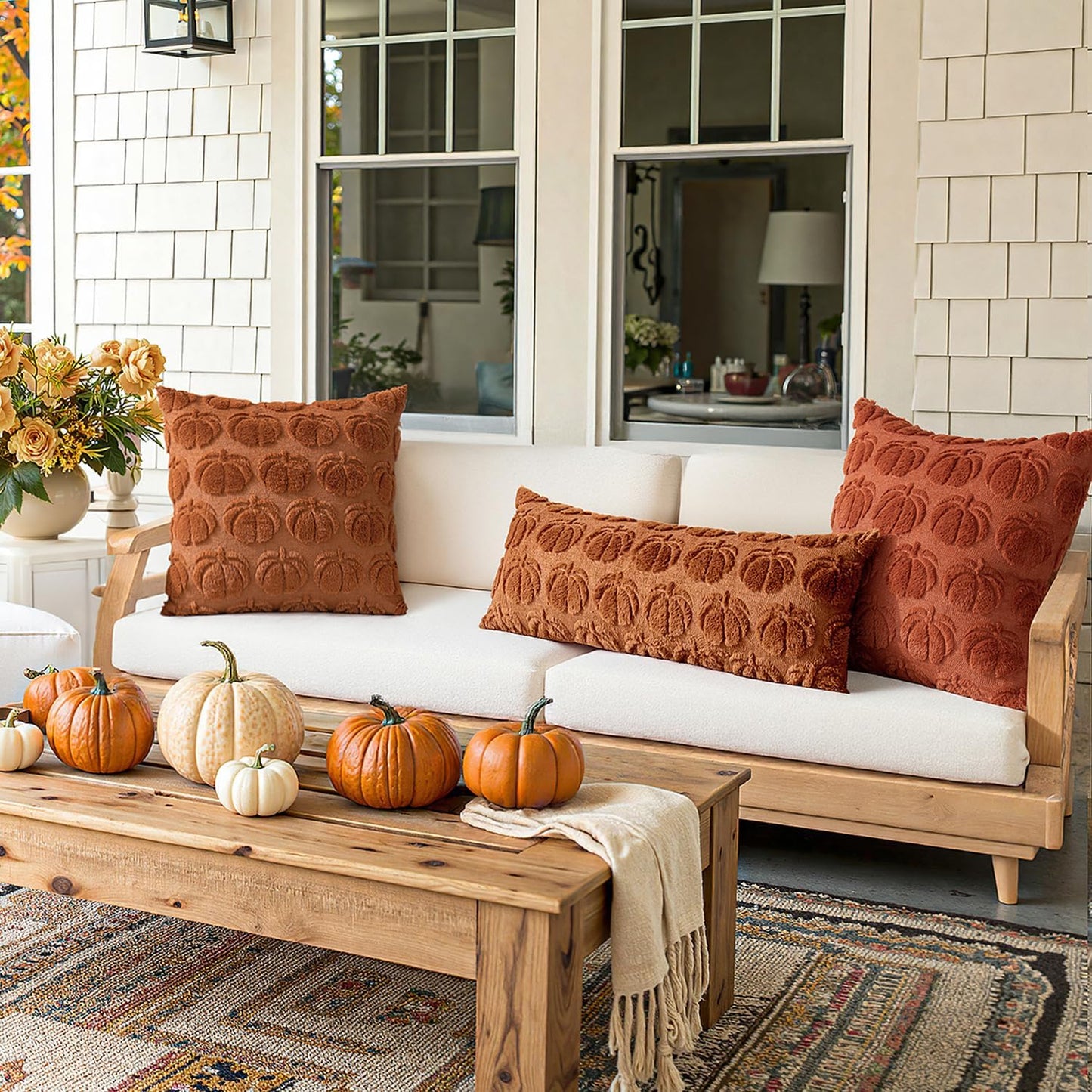 MIULEE Fall Pillow Covers Pumpkin Fall Decor 18x18 Dark Rust | Set of 2 Fall Decorations for Home, Plush Faux Fur Farmhouse Accent Pillowcases, Porch Sofa Couch Cushion Bed Livingroom