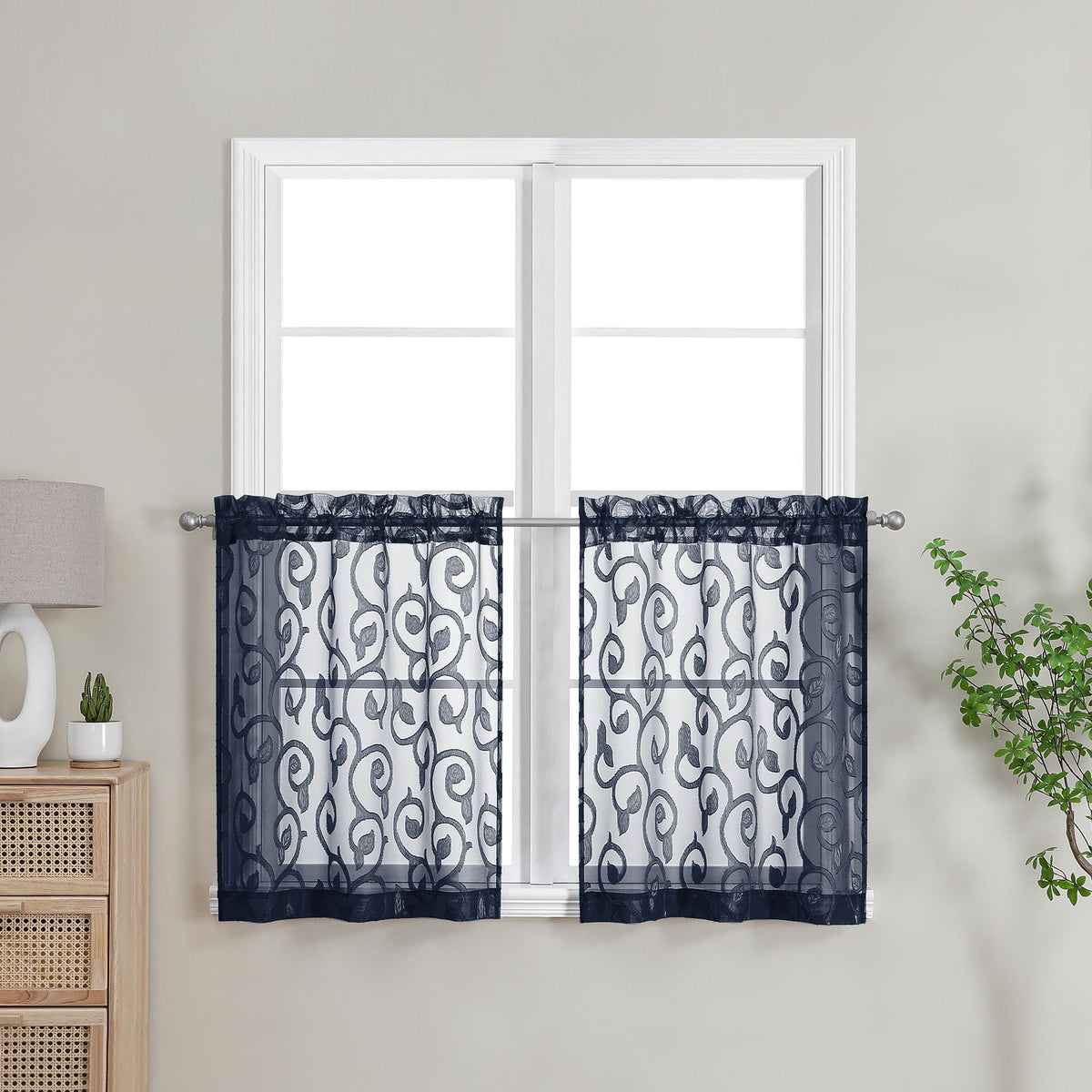 Furman Ivory Sheer Curtains 84 inches Long for Bedroom Living Room 2 Panels Set, Jacquard Clip Light Filtering Semi Sheer Curtain Rod Pocket Window Drapes, 2 Pcs Each 40 W 84 L