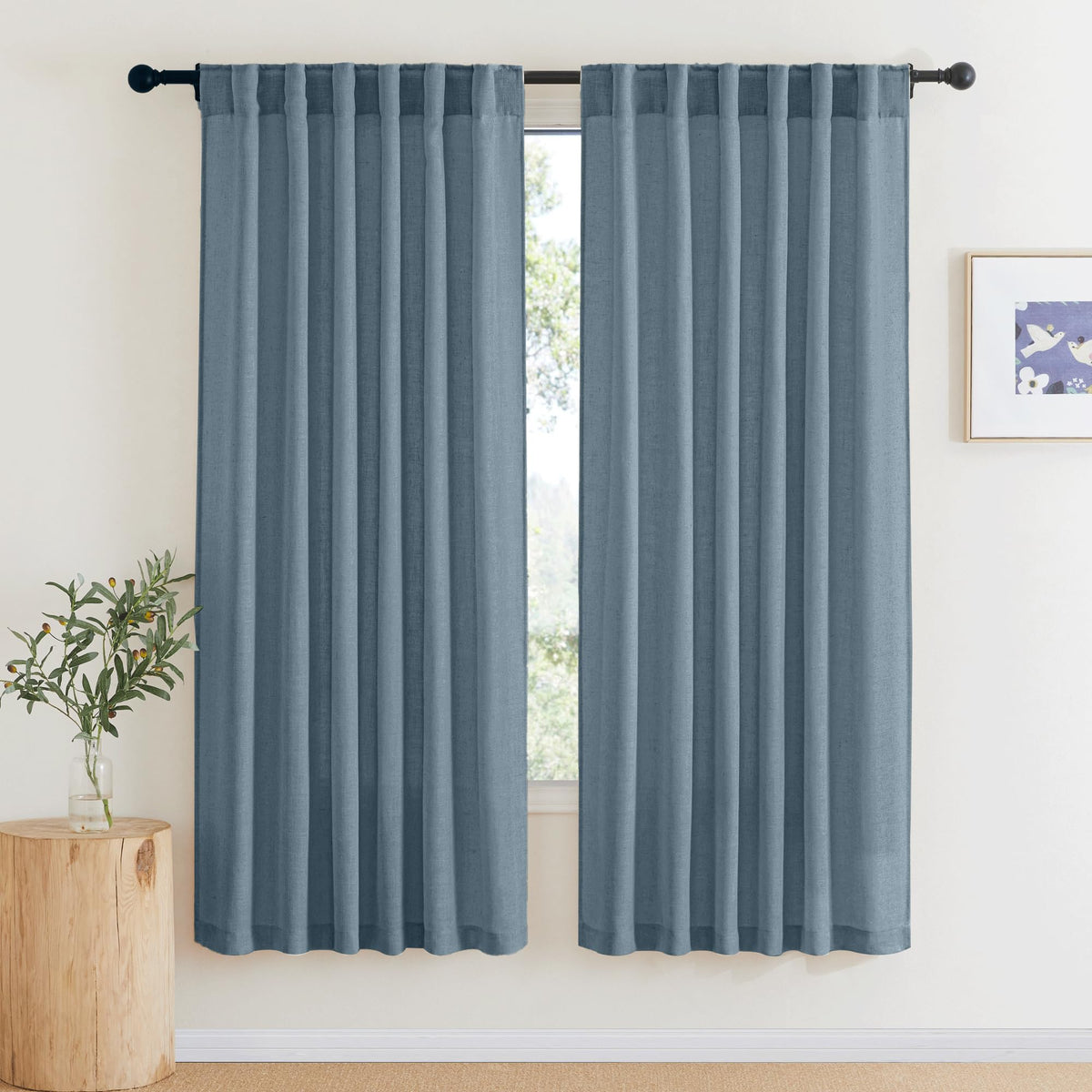 RYB HOME White Sheer Curtains for Living Room Patio Glass Door, W52 x L95 | Linen Texture, Light Filtering Privacy, Airy Translucent, Back Tab, Bedroom Office Balcony, W52 x L95, 2 Panels
