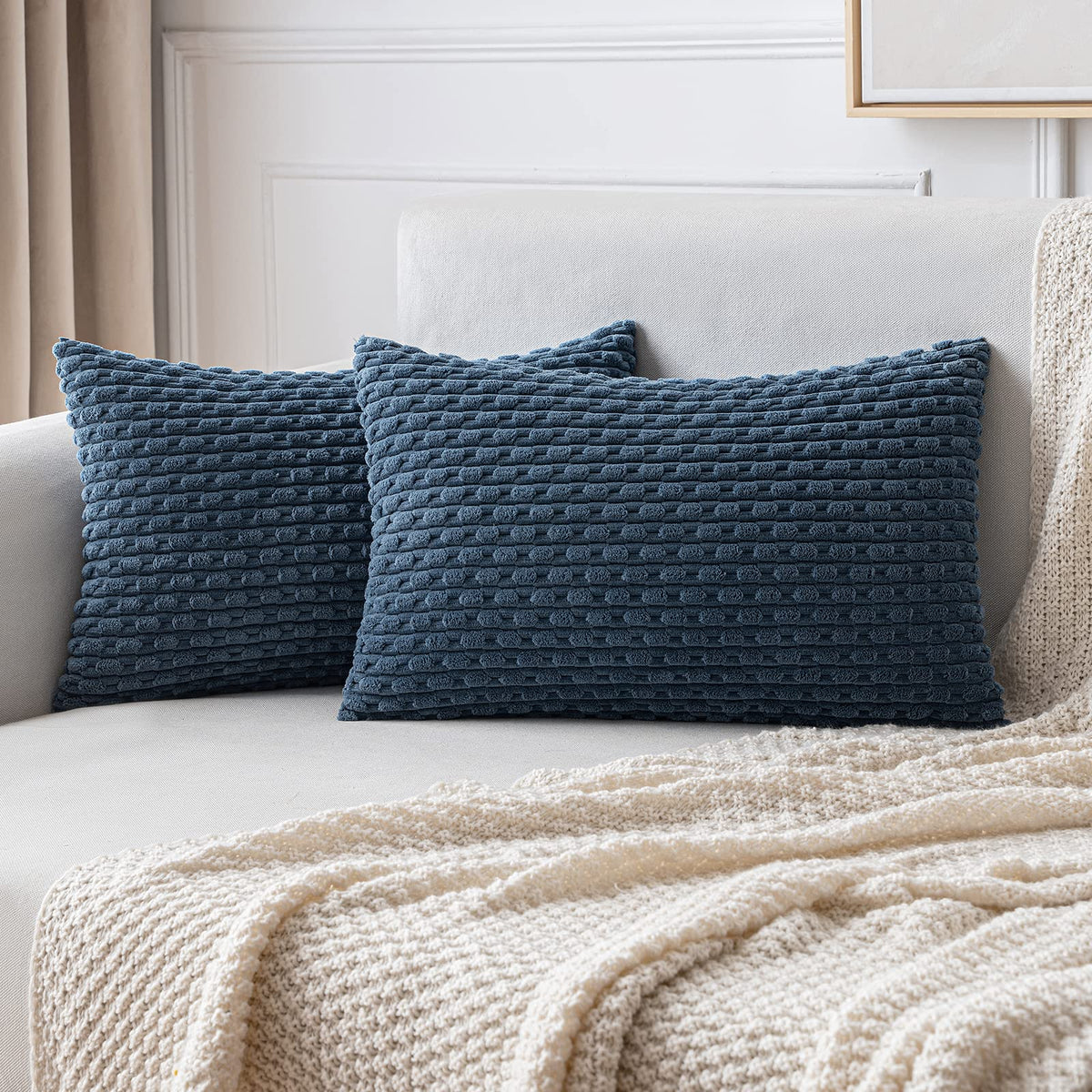 MIULEE Decorative Throw Pillow Covers 18x18 Sage Green Textured Corduroy | Pack of 2 Striped Pillow Covers Modern Farmhouse Home Decor for Couch Bed Sofa Living Room