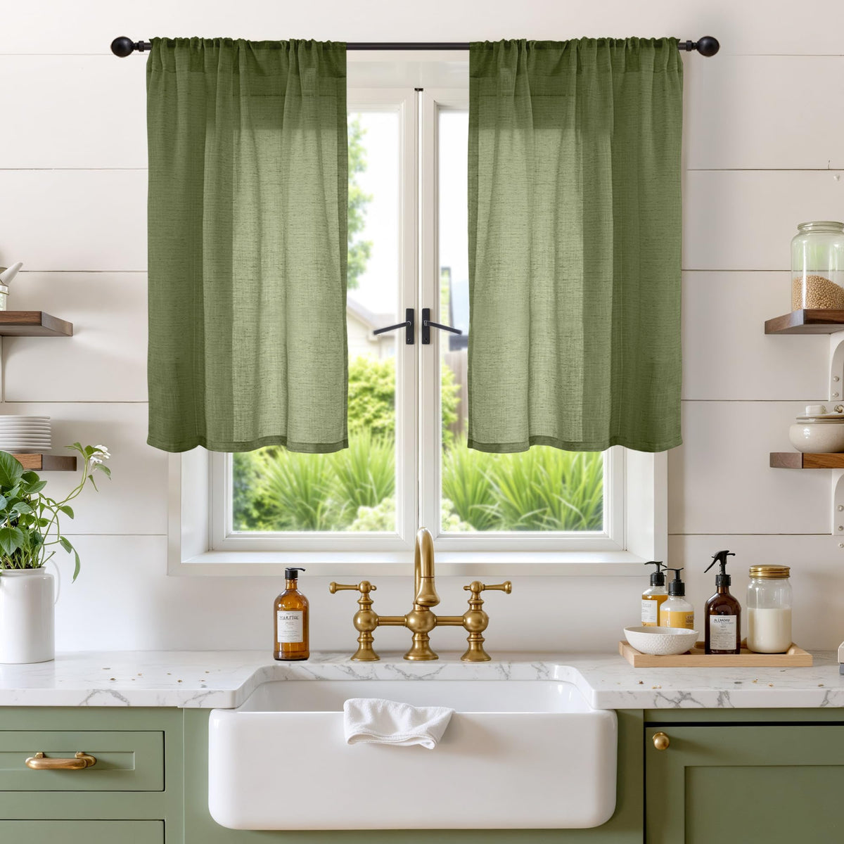 BGment Linen Sheer Curtains 84 Inches Long 2 Panels Set for Living Room | Light Filtering Drapes with Rod Pocket Lightweight Window Treatments for Bedroom, 52 X 84 Inch Length