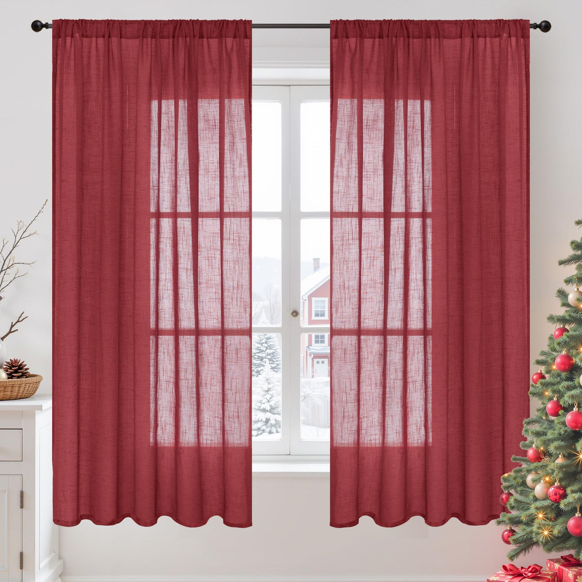 BGment Linen Sheer Curtains 84 Inches Long 2 Panels Set for Living Room | Light Filtering Drapes with Rod Pocket Lightweight Window Treatments for Bedroom, 52 X 84 Inch Length