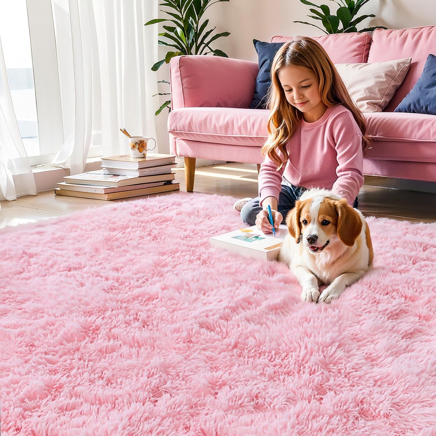 Pink Fluffy 4x6 Area Rugs for Bedroom Girls, Plush Washable Carpet | Area Rug for Kids Room, Nursery, Dorm Room, Non Slip Shaggy Floor Carpet
