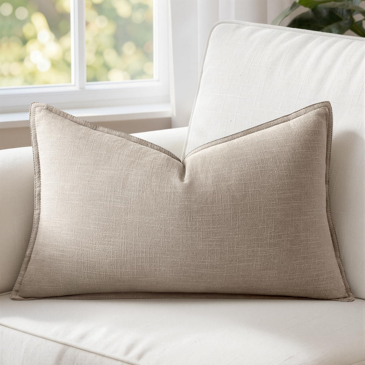 MIULEE Decorative Linen Lumbar Pillow Cover 14x36 Inch Natural Beige | Boho Farmhouse Neutral Couch Long Throw Pillow for Bed, Pack of 1 Accent Modern Pillowcase, Sofa Livingroom Home Decor
