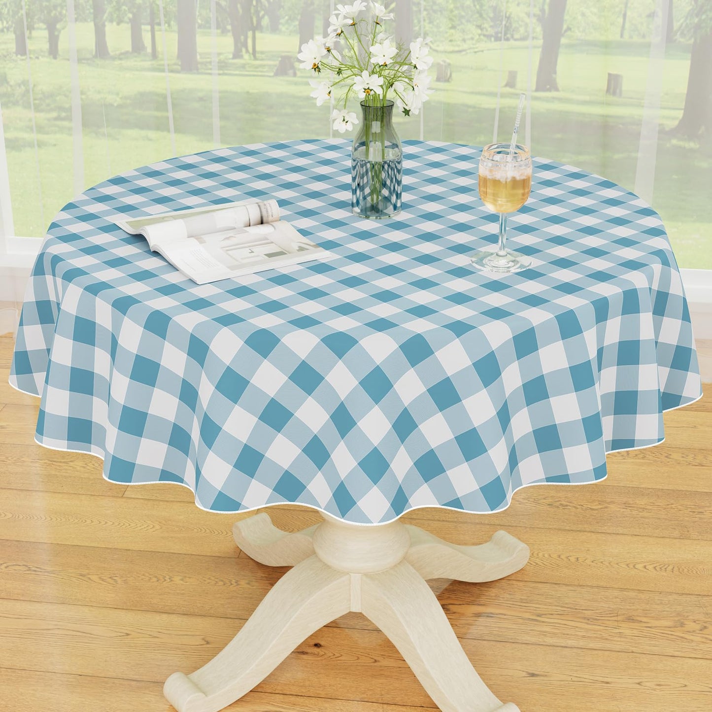 Smiry Picnic Table Cloth, Vinyl Tablecloths with Flannel Backing, 60"x84" | Waterproof Rectangle Table Cloth, Wipeable Buffalo Plaid Table Cover for Indoor and Outdoor (Khaki & White)