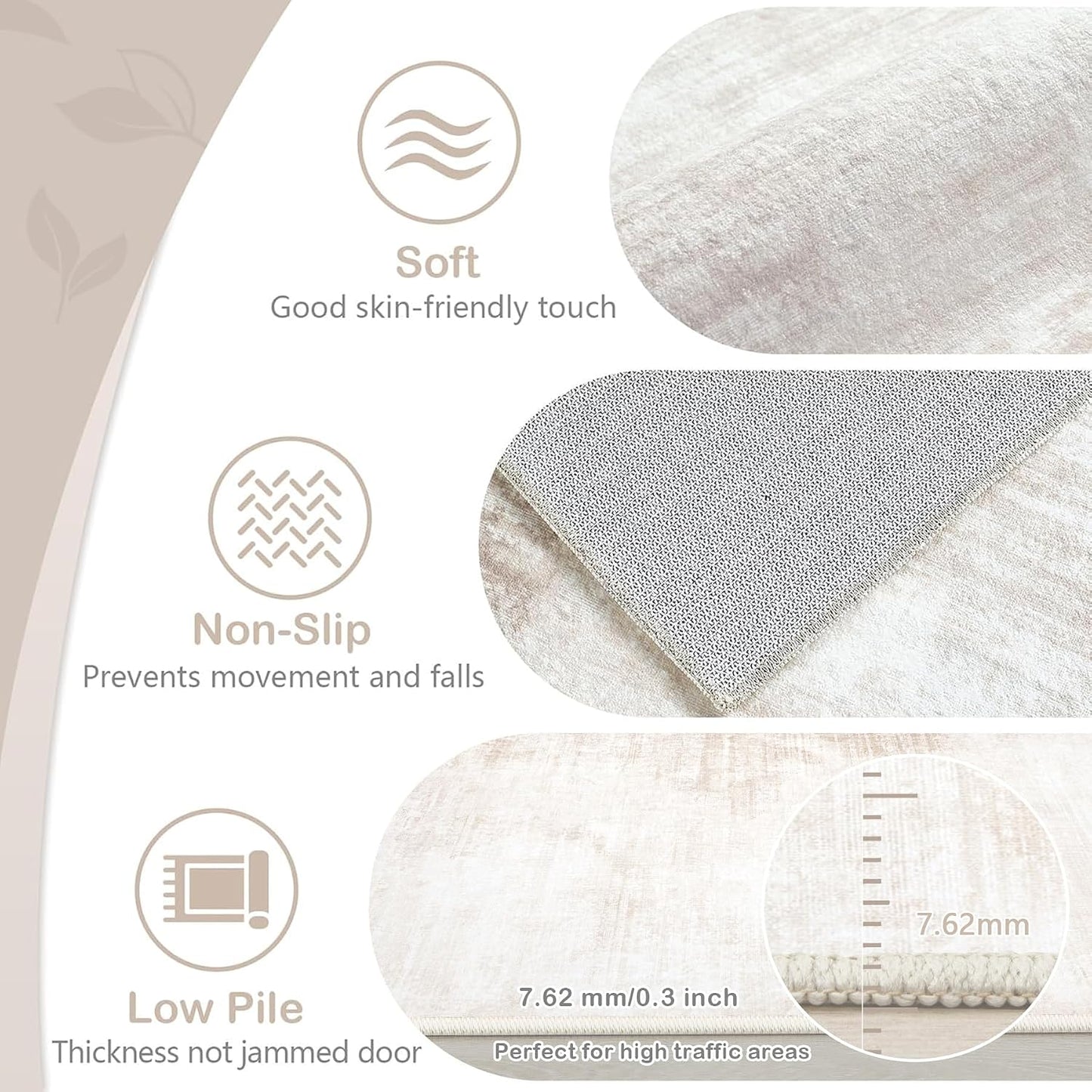 Area Rugs 6x9 Living Room: Washable Rug Modern Abstract Large Rug Soft Non Slip Neutral Rugs Stain Resistant Indoor Carpet for Bedroom Kitchen Dining Room Table Nursery Home Office Rugs(Beige,6'x9')