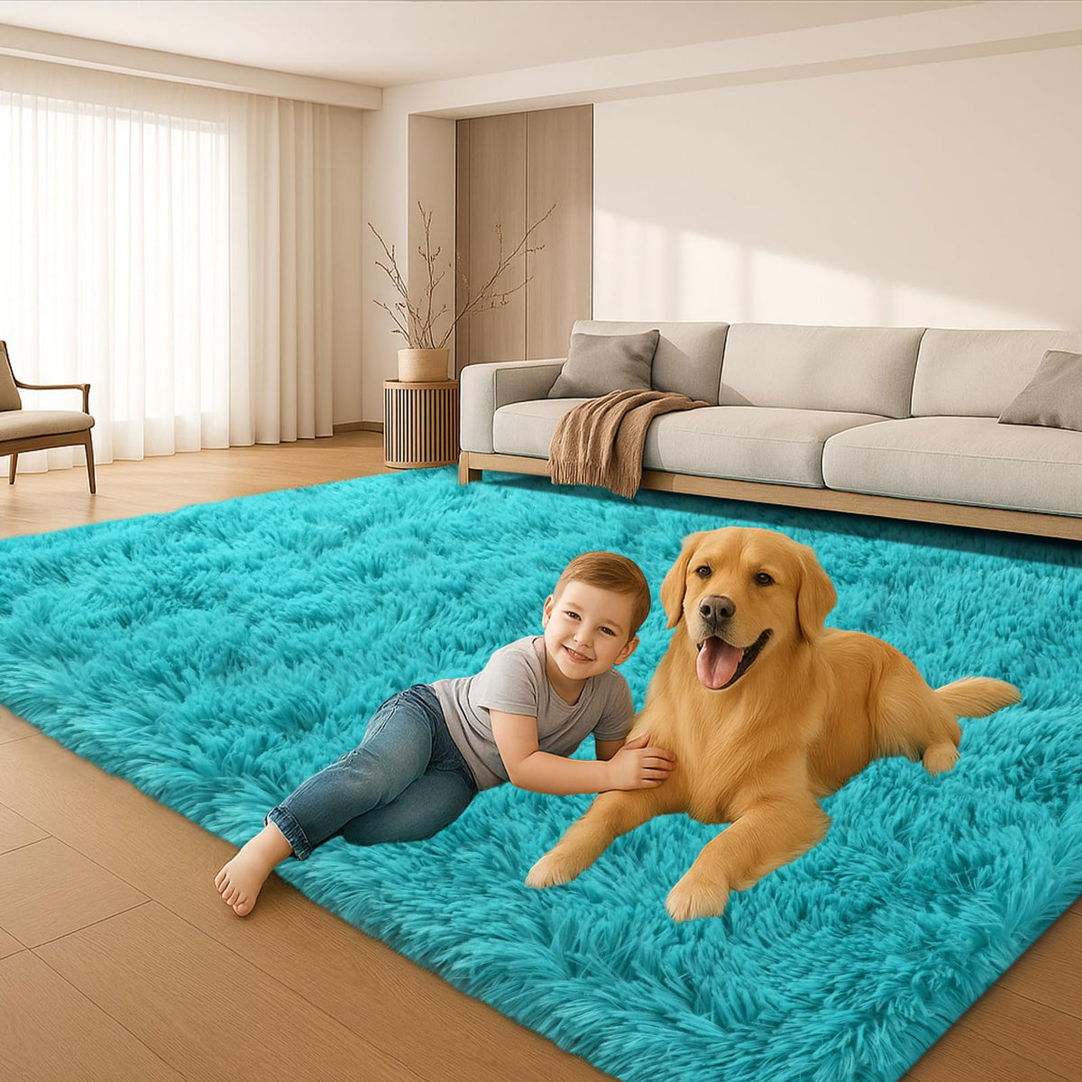 8x10 Cream Fluffy Shag Area Rug, Non-Slip Soft Carpet for Home | Soft Plush Rug With Durable Non-Slip Backing. Ideal for Living Room, Bedroom, Kids Room. Thick, Cozy, Modern Design.
