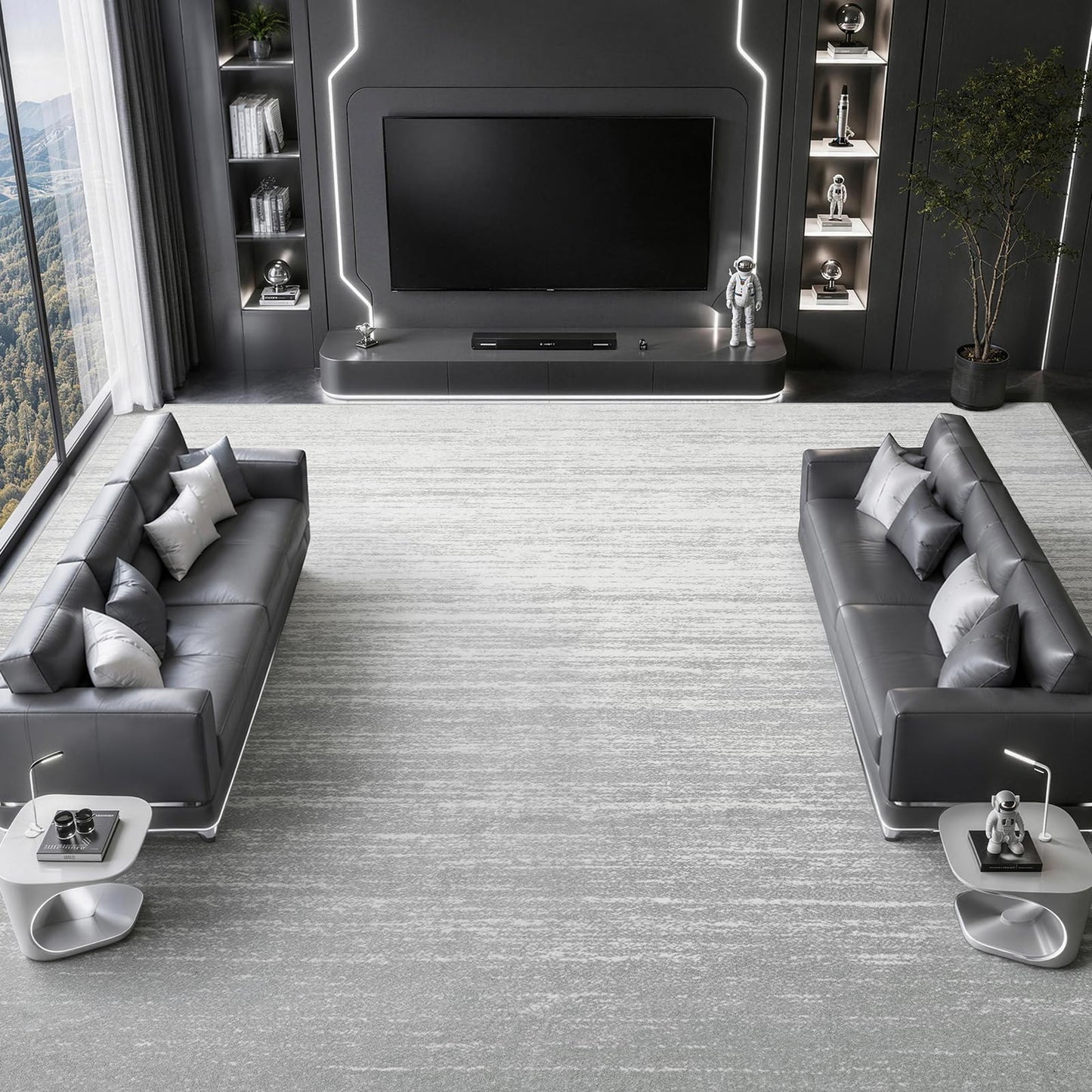 8x10 Washable Area Rug, Black Solid Area Rugs for Living Room & Bedroom | Stain-resistant & Non-slip backing,Low Pile Washable Large Carpet, Solid Vintage Style For High Traffic Areas(8x10,Black)