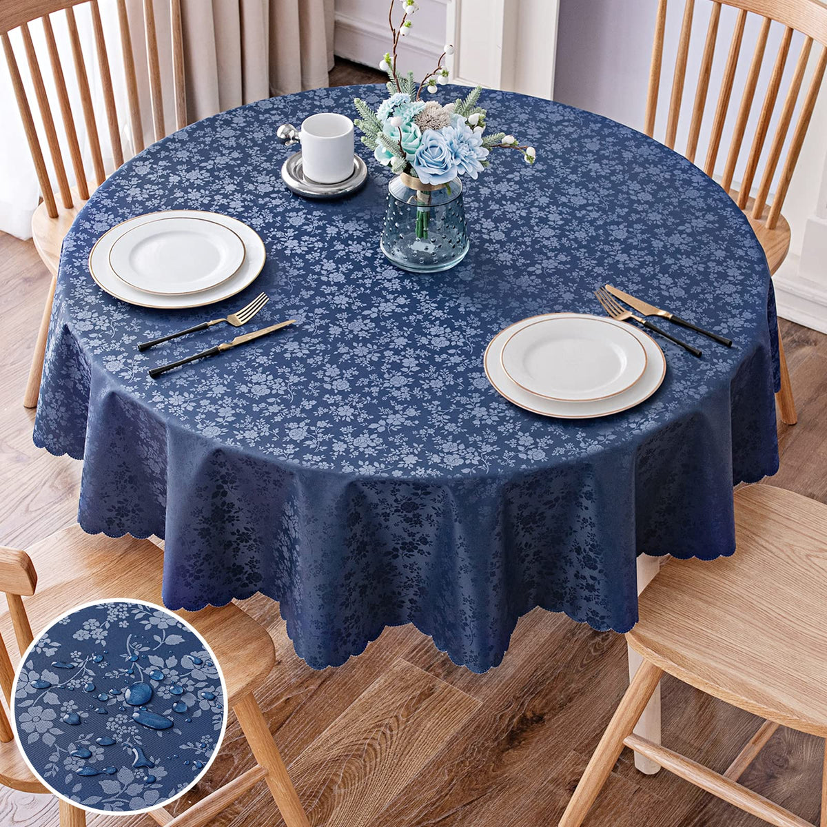 Smiry Rectangle Waterproof Heavy Duty Vinyl Tablecloths, 60 x 84 Inch | Wipeable Washable Floral Embossed Table Cover for Kitchen and Dining Room, Indoor & Outdoor Use, Beige