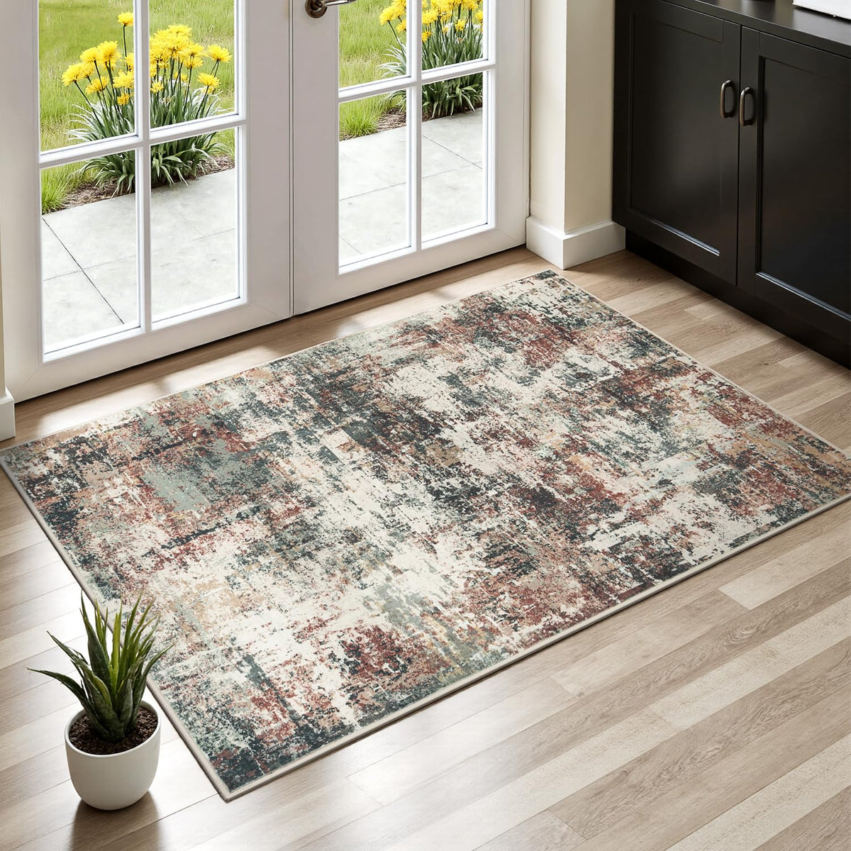 Rugflix 8x10 Area Rugs for Living Room, Washable Large Rug Stain-Resistant Low Pile, Modern Dark Carpet for Dining Room Home Office Kid Room Nursery Bedroom, Navy Blue/Black