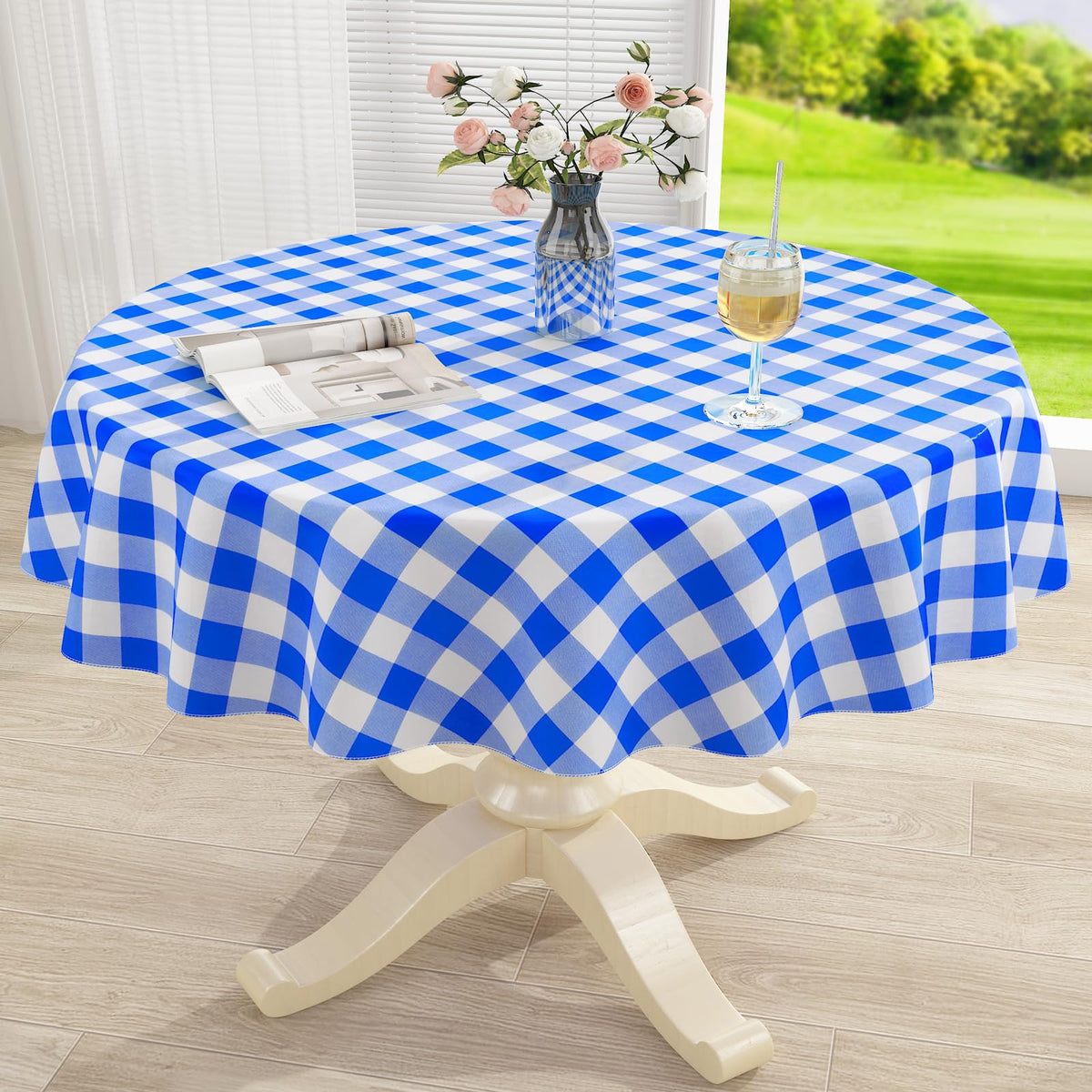 Rectangle Waterproof Vinyl Table Cloth, Buffalo Flannel Backed Tablecloth, Wipeable Plastic Table Cover for Dinner, Kitchen, Outdoor (60" x 84", Black and White)