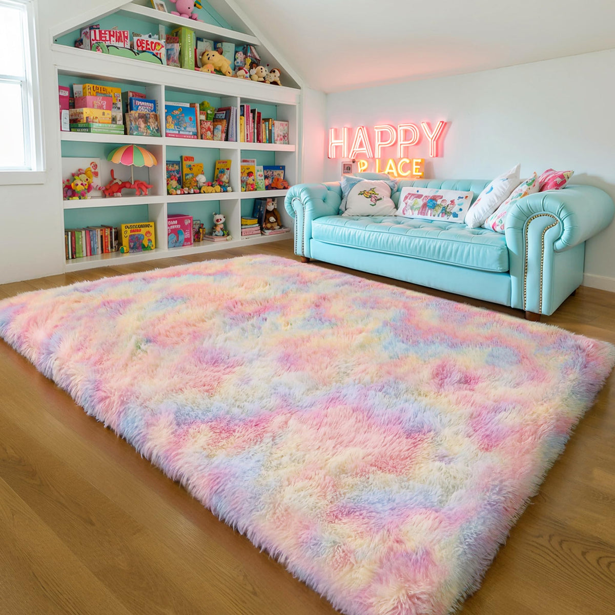 Pink Fluffy 4x6 Area Rugs for Bedroom Girls, Plush Washable Carpet | Area Rug for Kids Room, Nursery, Dorm Room, Non Slip Shaggy Floor Carpet