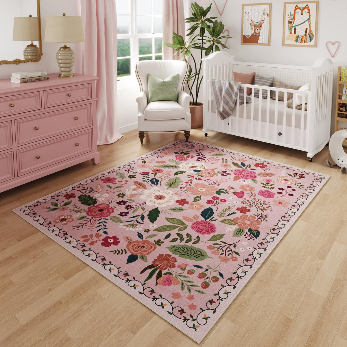 Rugcomf Living Room Rug 5x7 Rug Machine Washable Boho Area Rug Non Slip Floral Vintage Low Pile Large Rugs for Living Room, Bedroom, Farmhouse, Dining Room, Kids Playroom(Black)