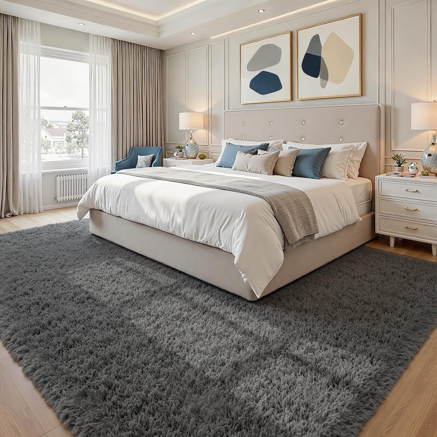 8x10 Fluffy Shag Area Rugs for Living Room Bedroom: Soft Plush Carpet Grey | Upgraded Non-Slip Thick Memory Foam, Ultra Soft, Non-Shedding Fuzzy Carpet, Easy Clean Decor for Kids Room, Nursery, Playroom