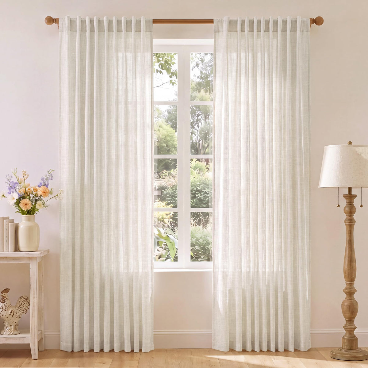 NICETOWN Semi Sheer White Curtains 84 inch Long, Rod Pocket & Back Tab Sheer Linen Curtains & Drapes Balance Privacy & Light Panels for Bedroom/Living Room, W52 x L84, 2 Panels