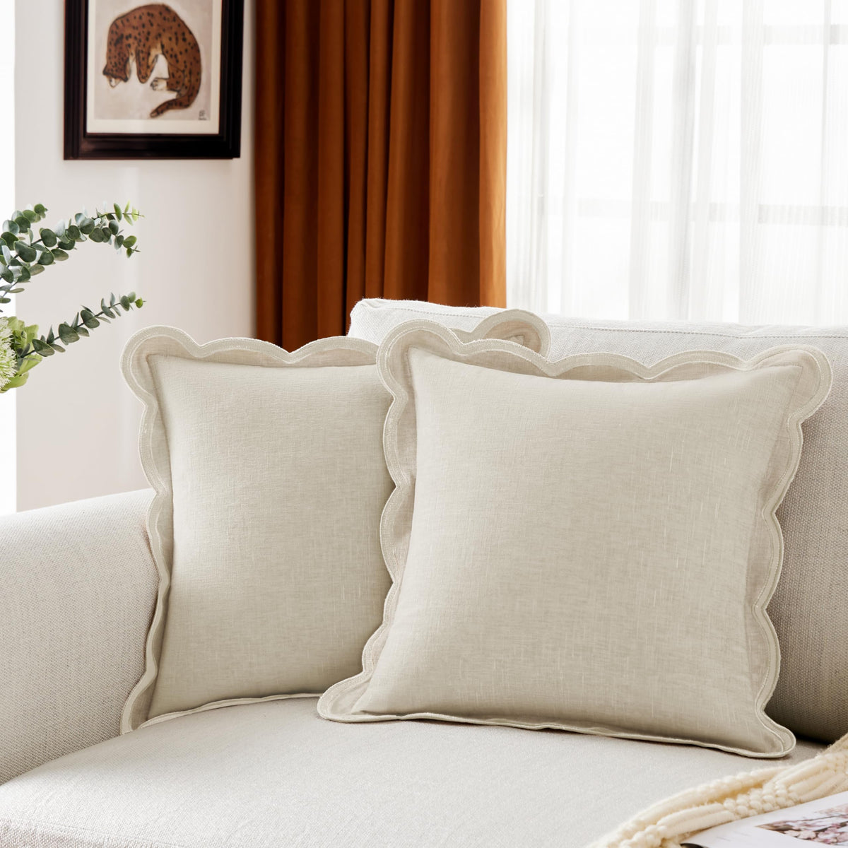 Ohocut Scalloped Pillow Cover Pack of 2 Spring Chenille Decorative Throw Pillow Covers Cute Boho Couch Pillow Covers Aesthetic Funky Preppy Pillow Cases for Sofa Living Room (Misty Blue, 18x18 Inch)
