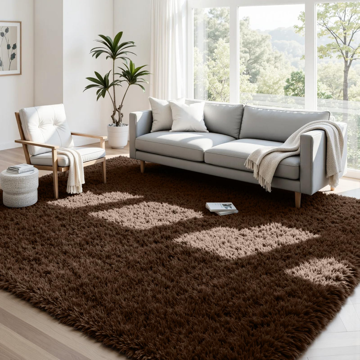 8x10 Fluffy Shag Area Rugs for Living Room Bedroom: Soft Plush Carpet Grey | Upgraded Non-Slip Thick Memory Foam, Ultra Soft, Non-Shedding Fuzzy Carpet, Easy Clean Decor for Kids Room, Nursery, Playroom