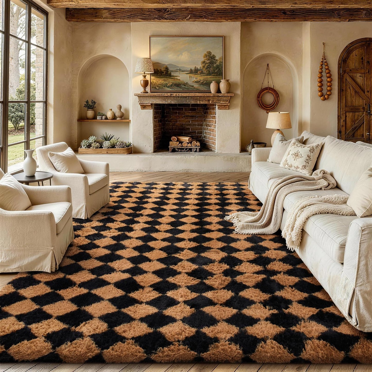 Ophanie 8x10 Area Rugs for Living Room, Washable Non-Slip Fluffy Soft Large Shag Bedroom Carpet, Ivory Big Indoor Nursery Rug, Carpets for Boy and Girls Room Dorm Decor with Over 99 pcs Pile fibers
