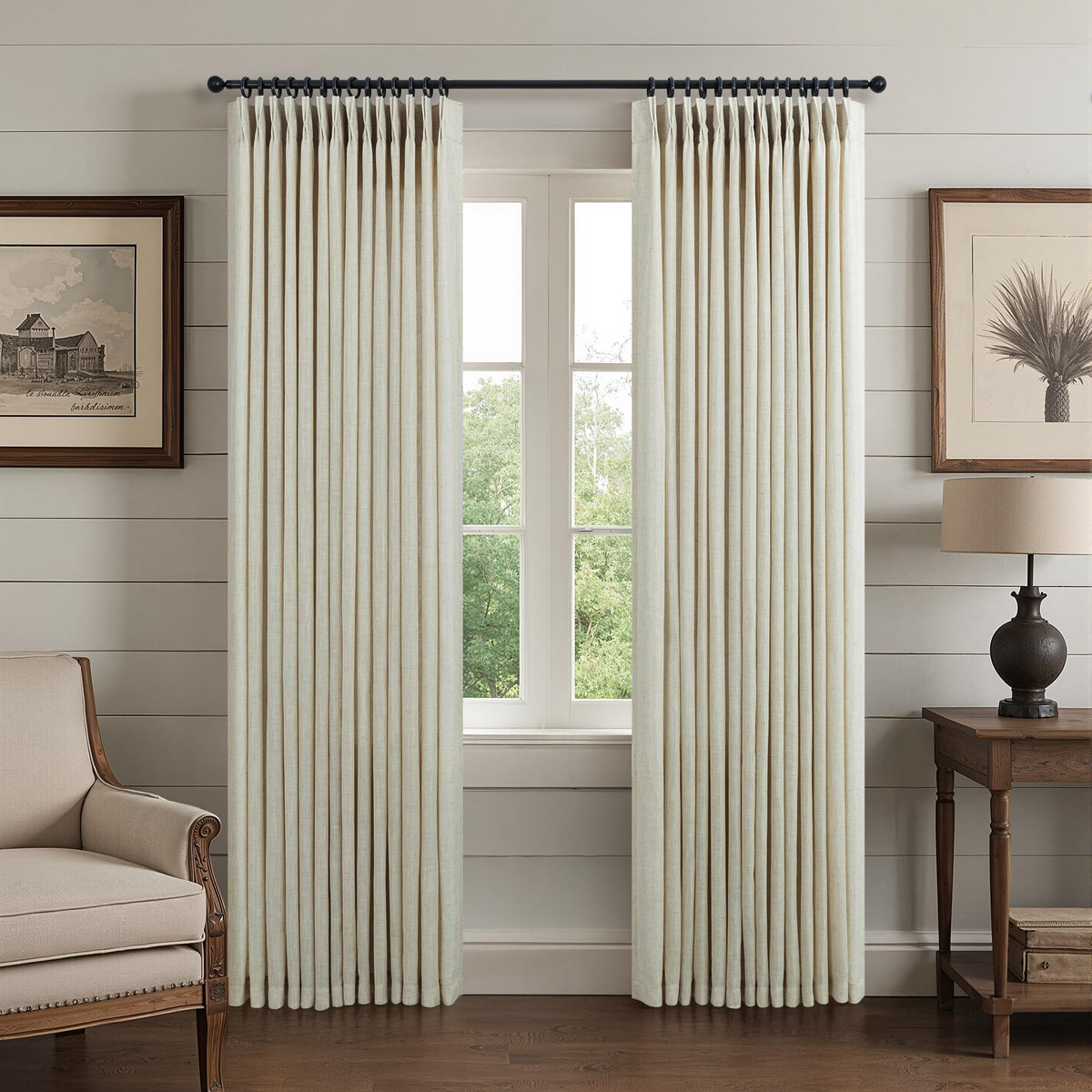 White Linen Pleated Curtains 84 Inches Long for Bedroom Back Tab Light Filtering Sheer Pinch Pleat Drapes Hook Ring Modern Farmhouse Coastal Cotton Textured Gauze Curtain Living Room 84 Length 2 Panel