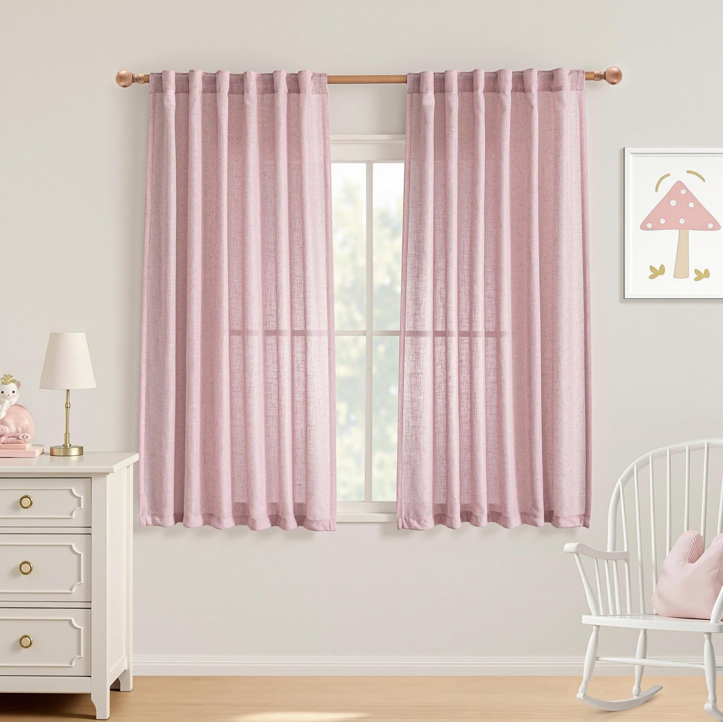 MYSKY HOME Linen Curtains for Living Room, Natural Semi Sheer Curtains & Drapes 84 inches Length 2 Panels Set Farmhouse Country Boho Style Back Tab Draperies for Sliding Glass Door, 50" Wide, Linen