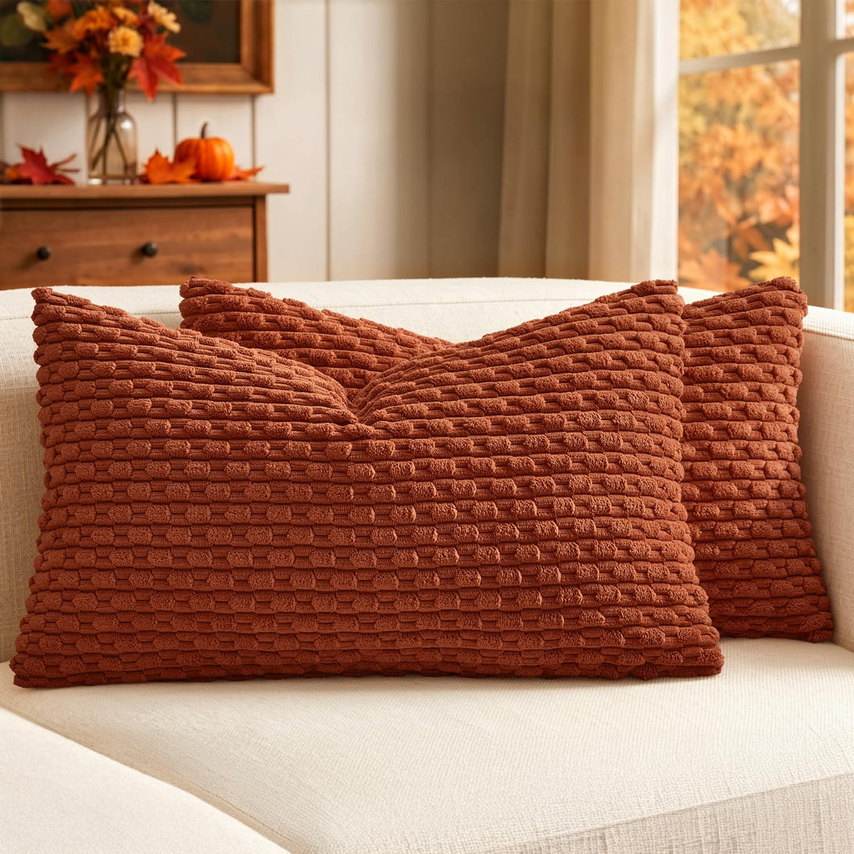 MIULEE Decorative Throw Pillow Covers 18x18 Sage Green Textured Corduroy | Pack of 2 Striped Pillow Covers Modern Farmhouse Home Decor for Couch Bed Sofa Living Room