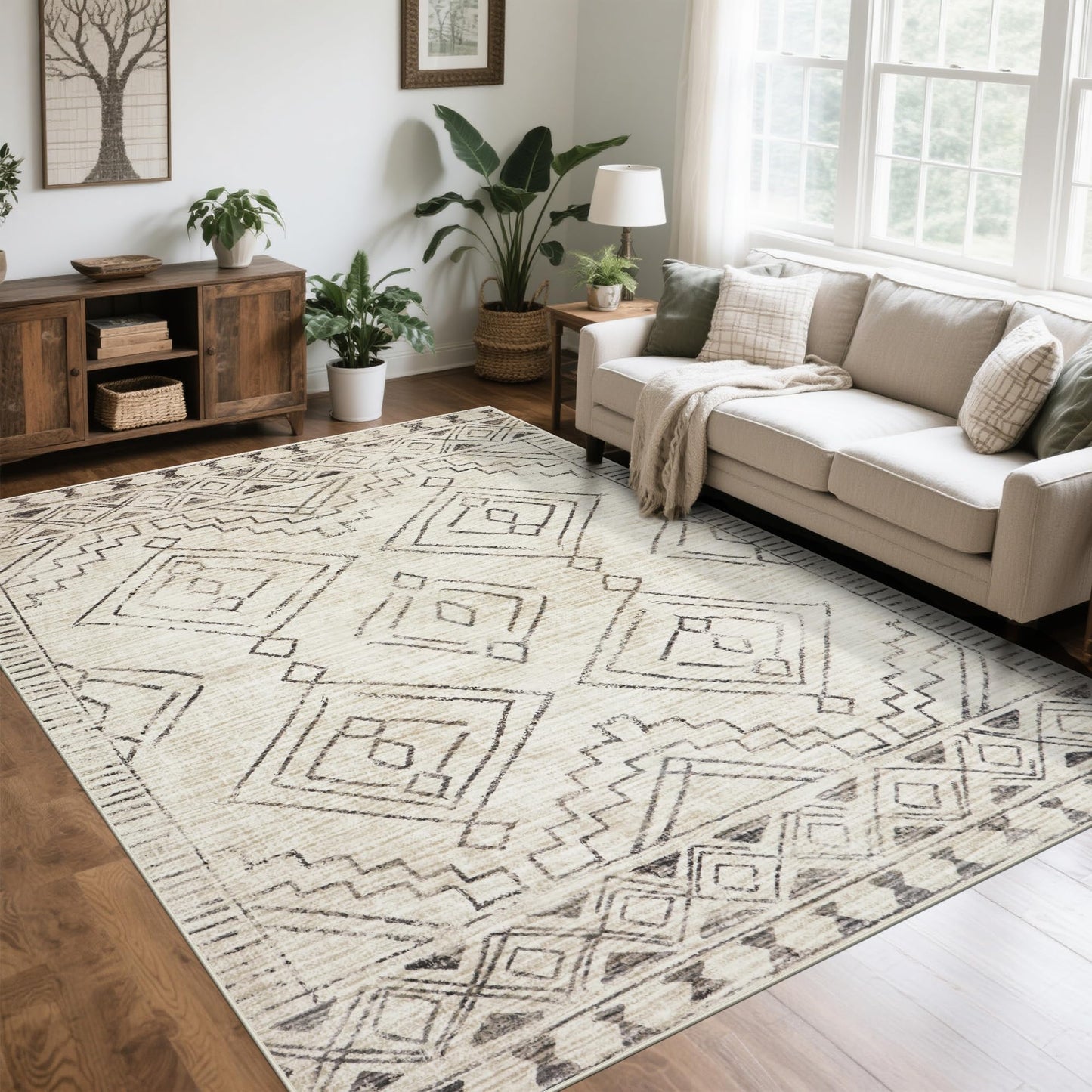Washable Rugs 8x10 Area Rugs for Living Room,Bedroom,Dining Room Carpet | Ultra Soft Faux Wool,Kids & Pet Friendly,Machine Washable,Non-Slip & Non-Shedding,Large Vintage Low Pile Rug for Home Office
