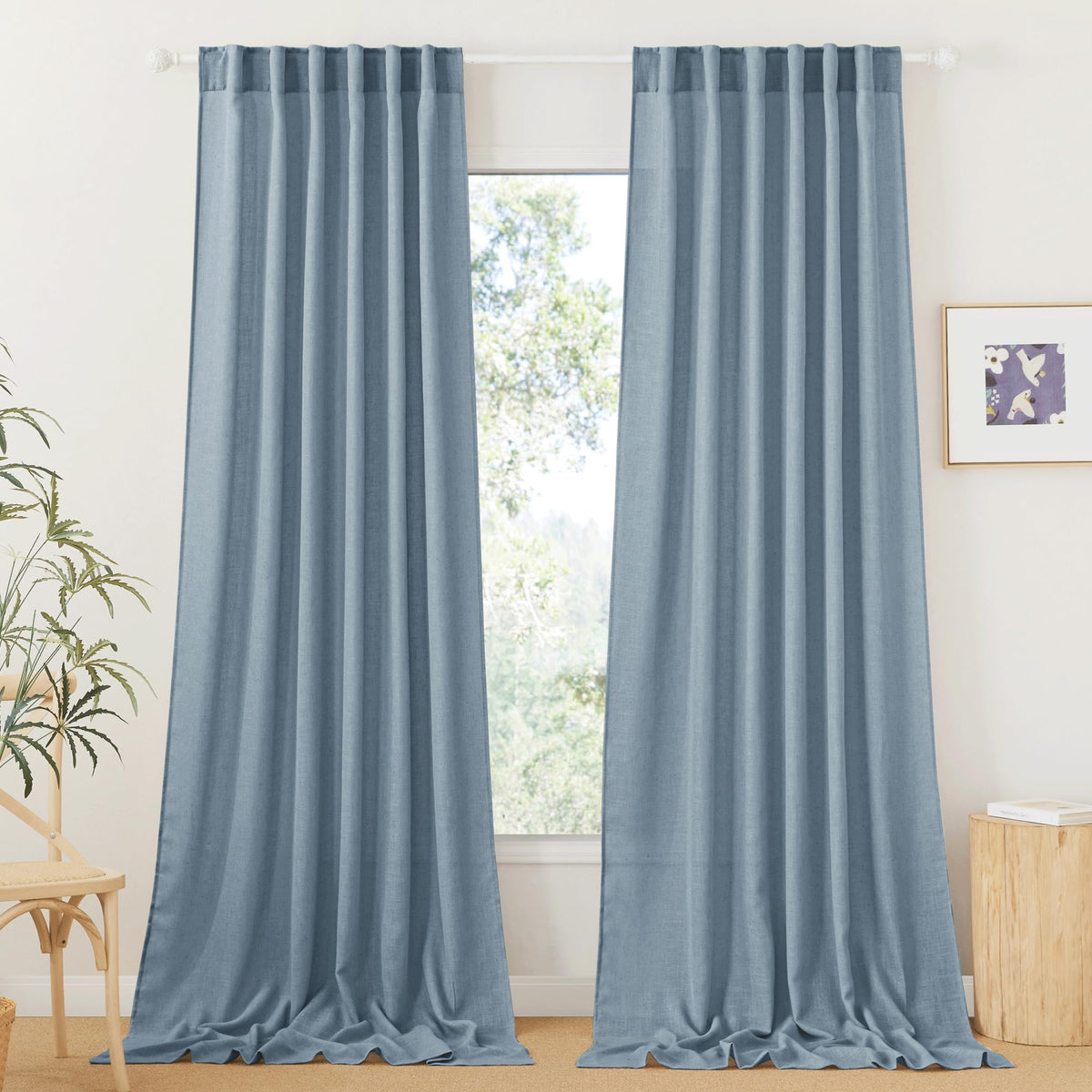 RYB HOME White Sheer Curtains for Living Room Patio Glass Door, W52 x L95 | Linen Texture, Light Filtering Privacy, Airy Translucent, Back Tab, Bedroom Office Balcony, W52 x L95, 2 Panels