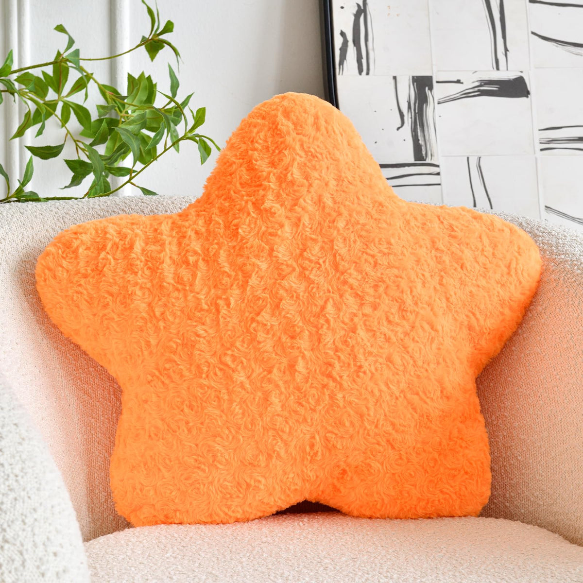 Star Pillow, 14.9" Star Shaped Plush Pillow for Couch Bed Sofa, Cute Decorative Throw Pillows with Soft Faux Fur Room Decor for Bedroom Living Room (White)