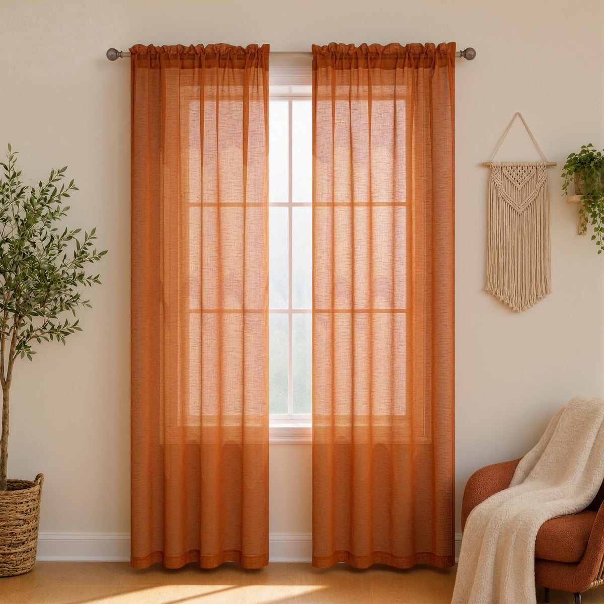 KOUFALL White Sheer Curtains 84 Inches Long 2 Panels,Gauze Cheese Cloth Linen Look Rod Pocket Flowy See Through Curtains for Living Room Bedroom