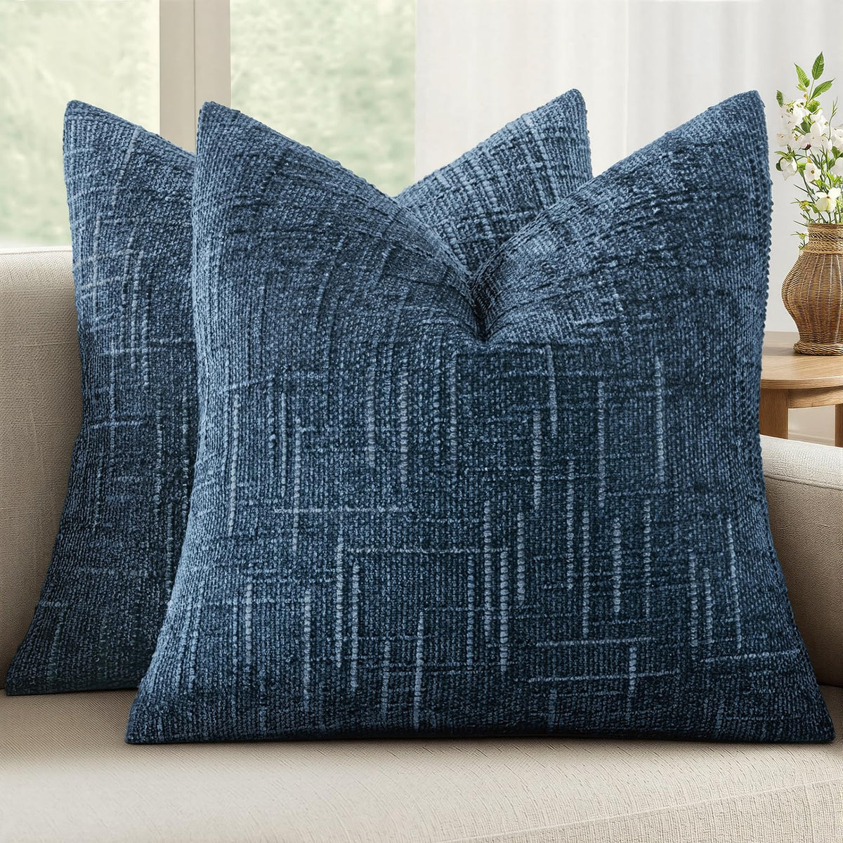 MIULEE Chenille Textured Throw Pillow Covers Cream White 18x18 Set of 2 | Slubby Decorative Pillows, Boho Farmhouse Home Decor, Modern Neutral Cushion Covers for Couch Sofa Bed Living Room