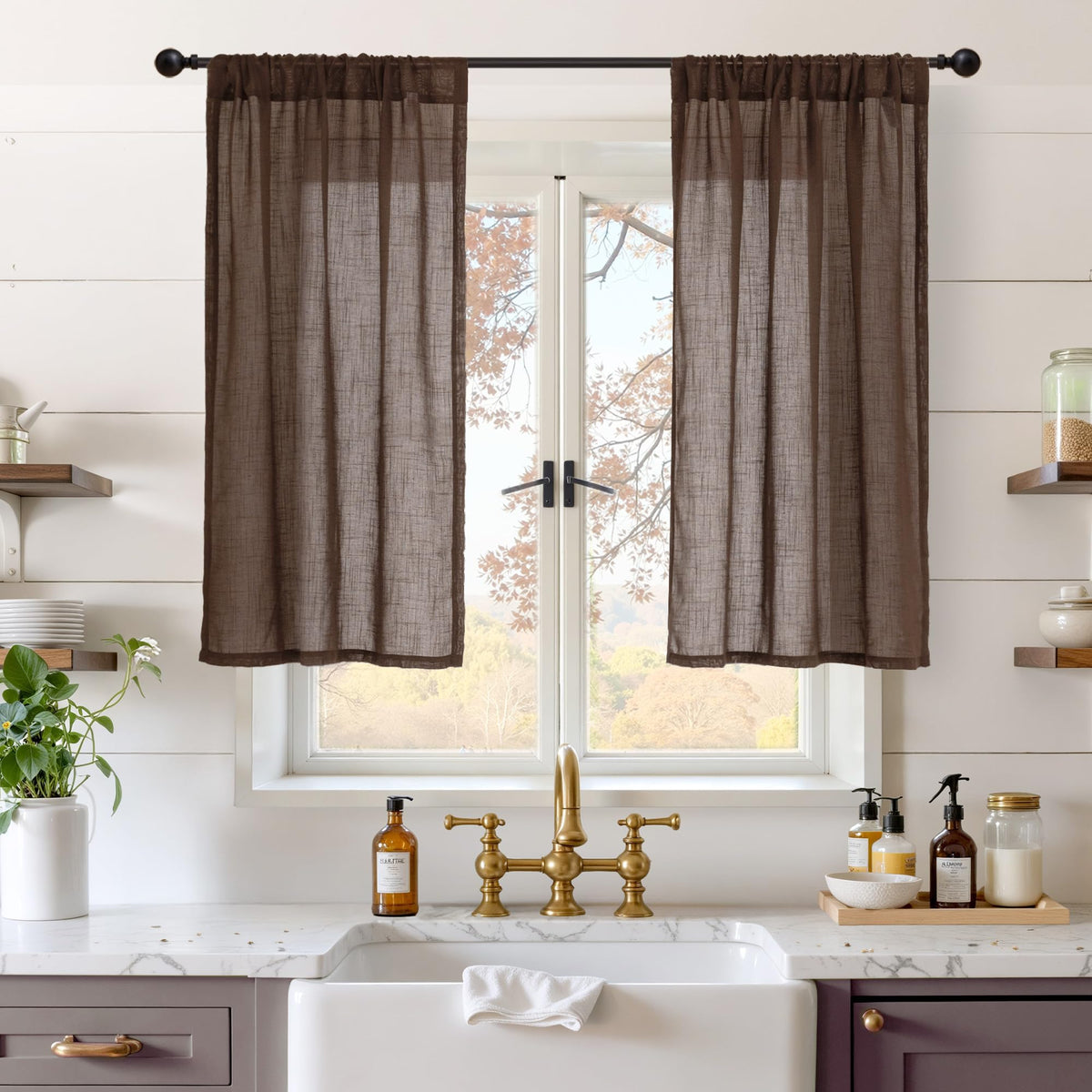 BGment Linen Sheer Curtains 84 Inches Long 2 Panels Set for Living Room | Light Filtering Drapes with Rod Pocket Lightweight Window Treatments for Bedroom, 52 X 84 Inch Length