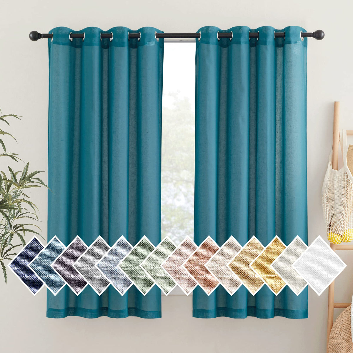 NICETOWN White Sheer Linen Curtains for Living Room 84 inch Length 2 Panels Set, Grommet Semi Sheer Privacy with Light Filtering Flax Window Treatments for Bedroom, W52 x L84