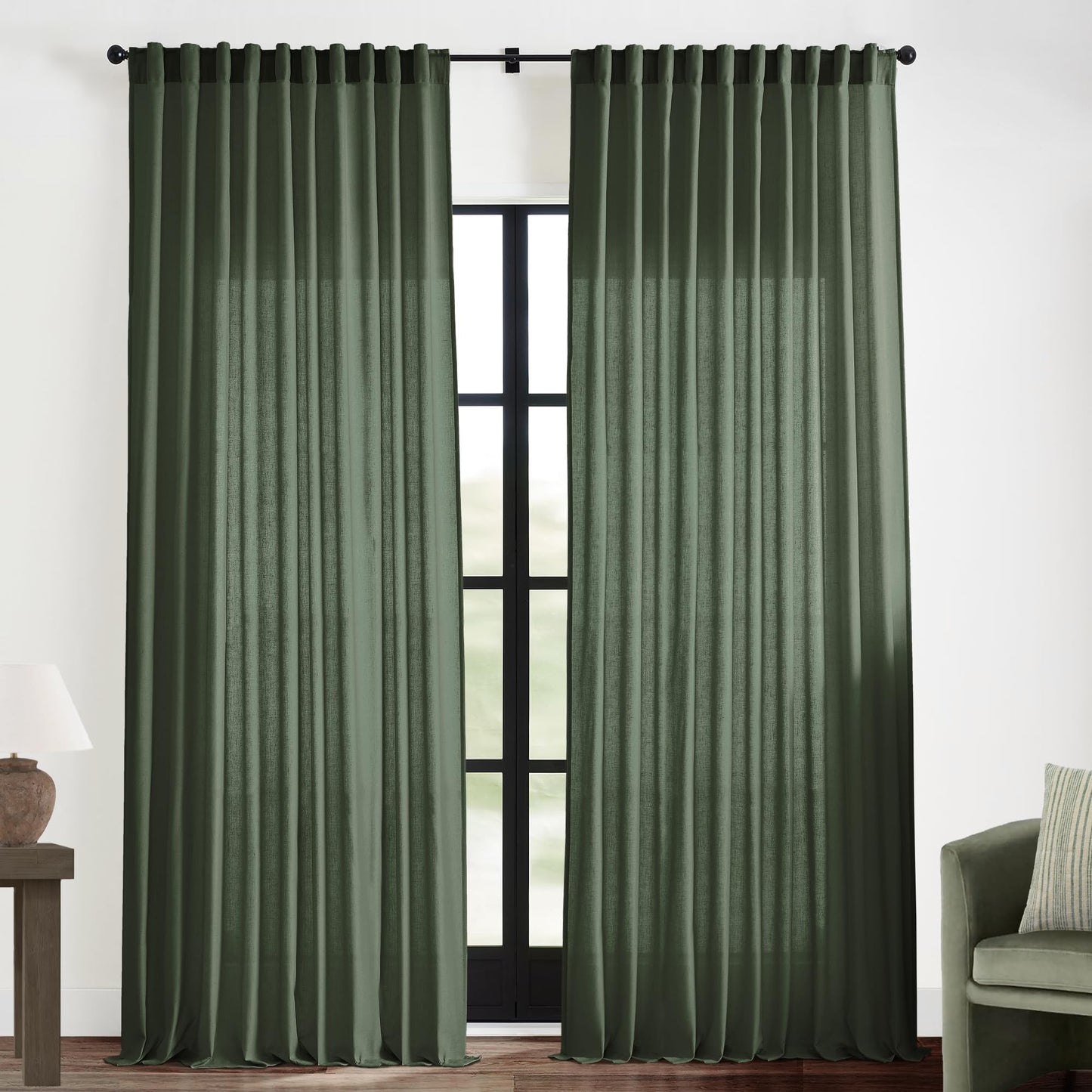 Linen Cotton Curtains for Living Room, Cream Off White Natural Fabric Light Filtering Semi Sheer Curtains 84 Inches Long, Ivory Pleated Farmhouse Curtain Drapes 84 Inch Length 2 Panels Set Dining Room