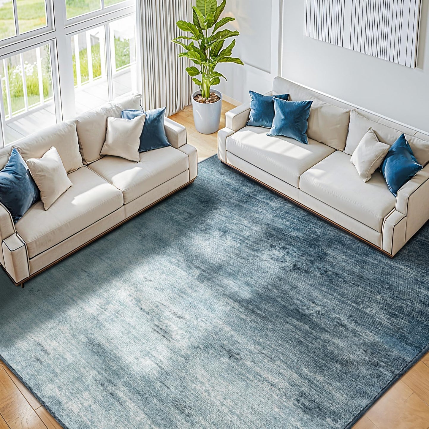 8x10 Washable Area Rug, Black Solid Area Rugs for Living Room & Bedroom | Stain-resistant & Non-slip backing,Low Pile Washable Large Carpet, Solid Vintage Style For High Traffic Areas(8x10,Black)
