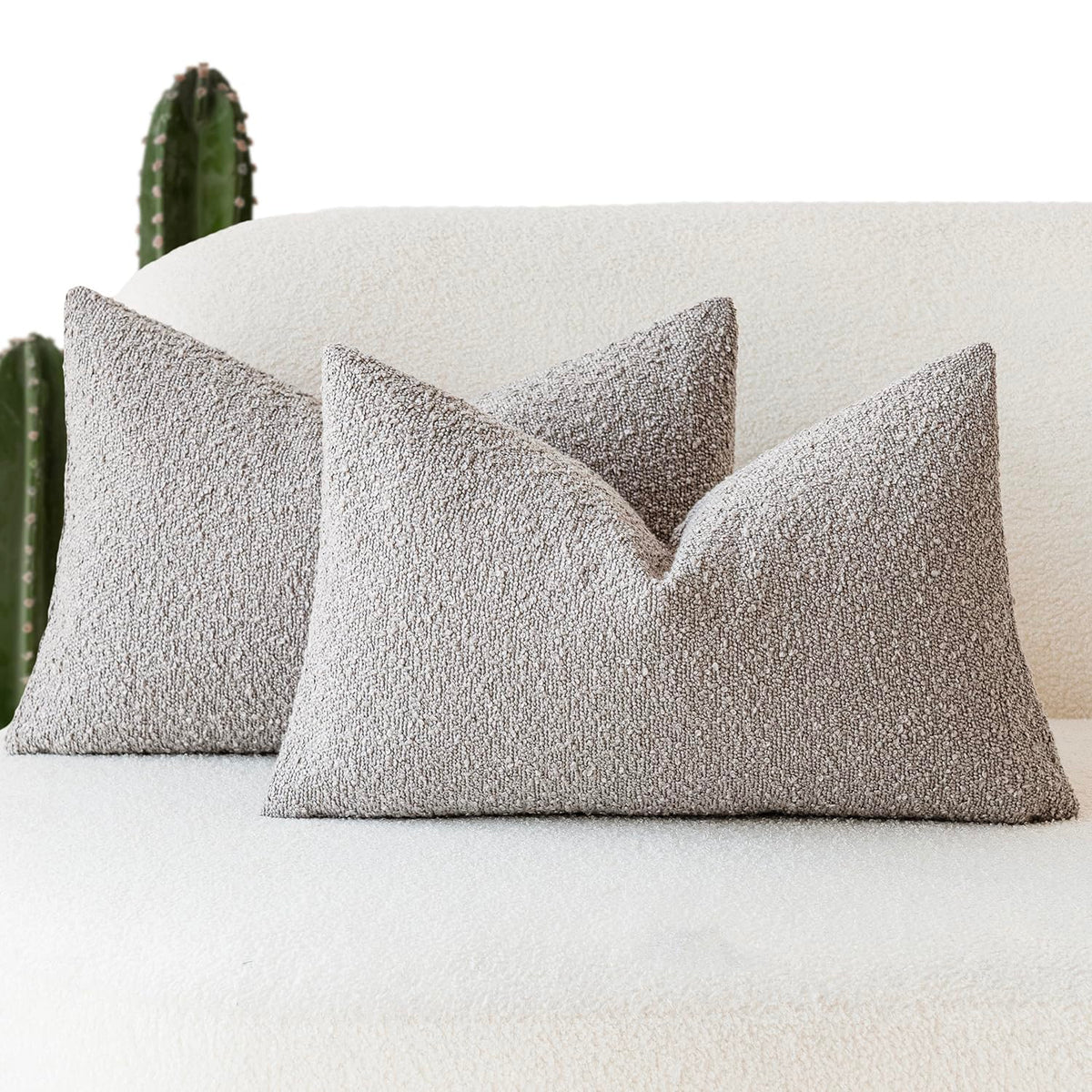 Foindtower Pack of 2, 20 x 20 Inch, Decorative Textured Boucle Throw Pillow Covers Accent Solid Pillow Cases Cozy Soft Couch Cushion Case for Chair Sofa Bedroom Living Room Home Decor, Cream White