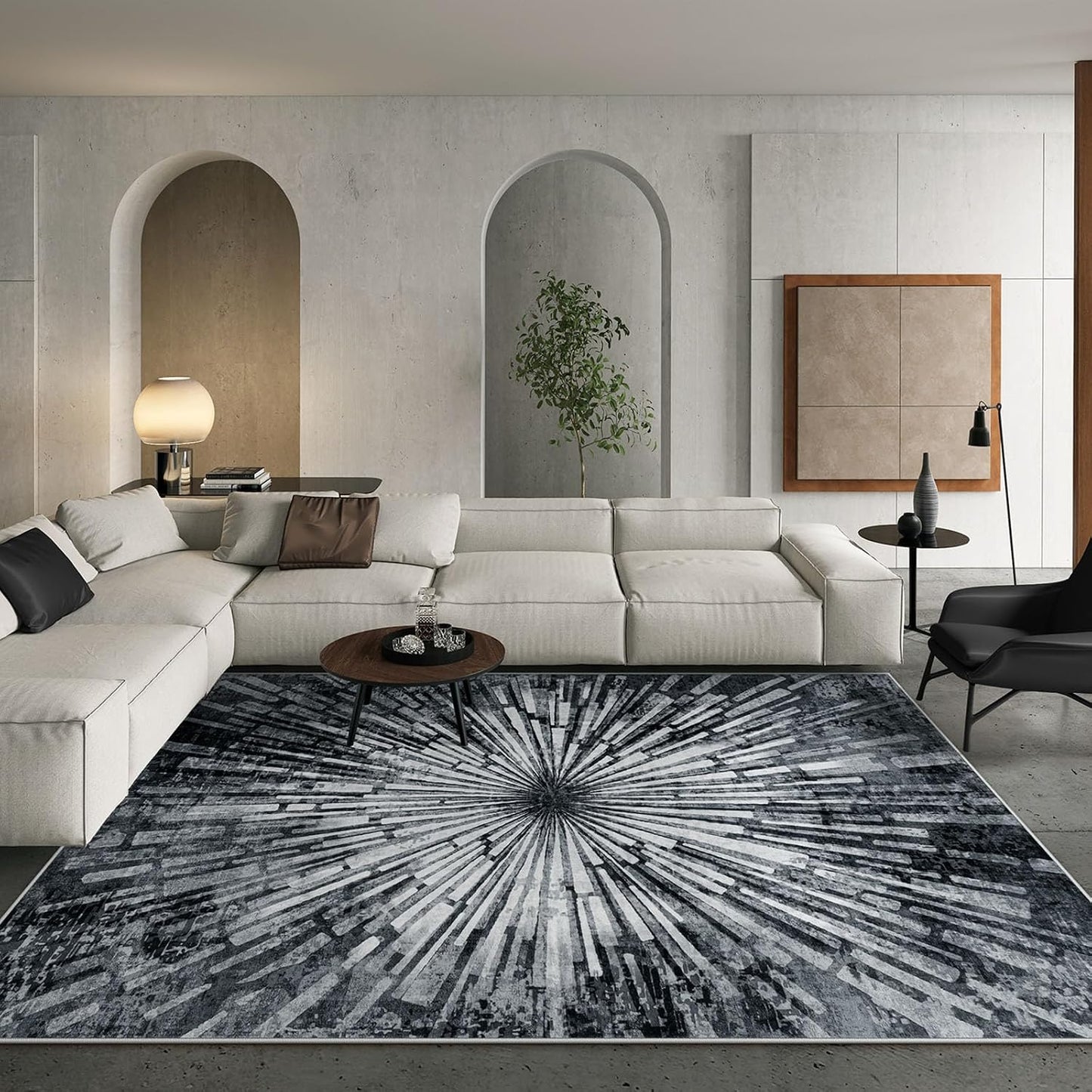 Lahome Manon Black 8x10 Rugs for Living Room, Modern Area Rugs Low Pile Soft Bedroom Rug, Washable Abstract Dining Room Rug Large Floor Carpet for Kids Playroom Nursery
