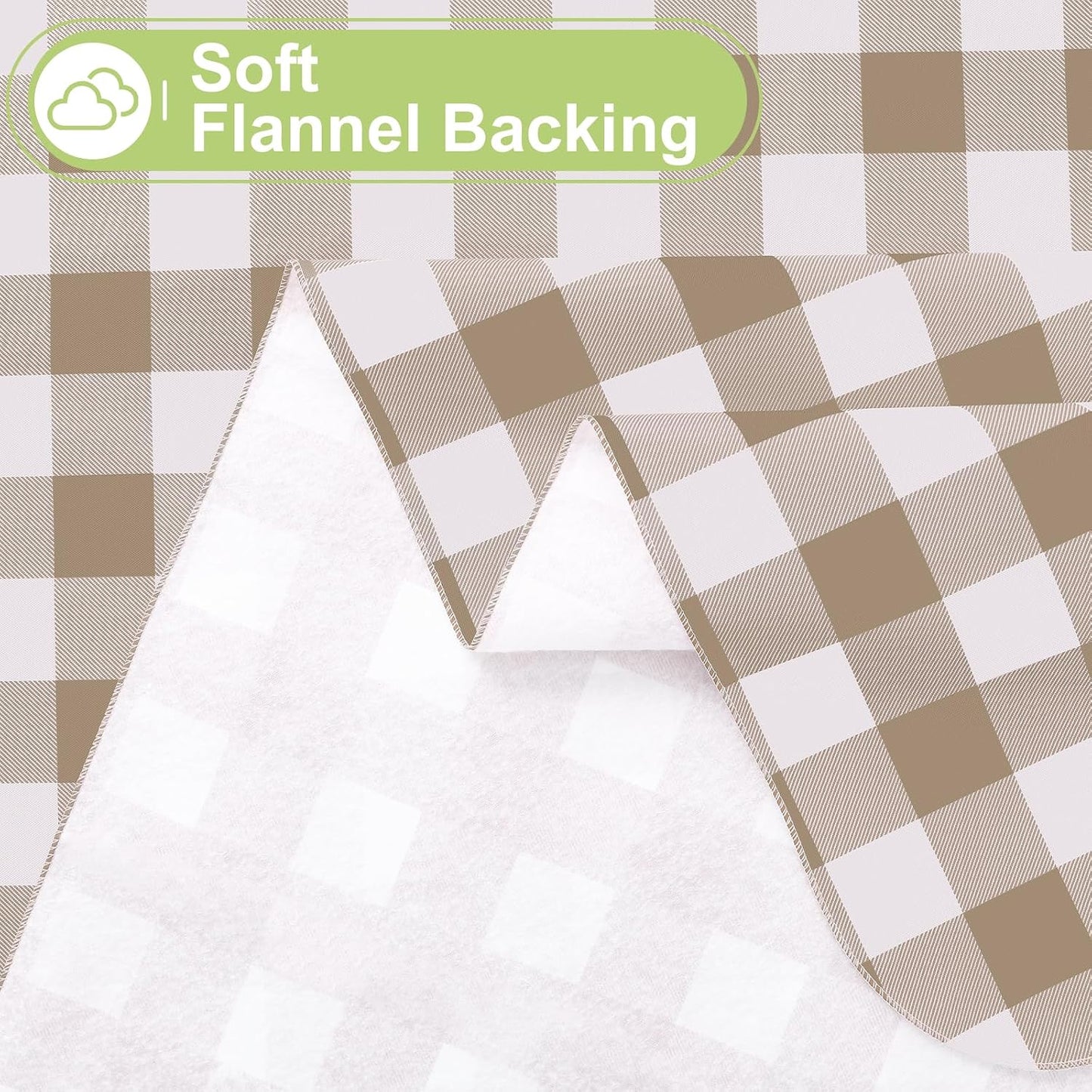 Smiry Picnic Table Cloth, Vinyl Tablecloths with Flannel Backing, 60"x84" | Waterproof Rectangle Table Cloth, Wipeable Buffalo Plaid Table Cover for Indoor and Outdoor (Khaki & White)