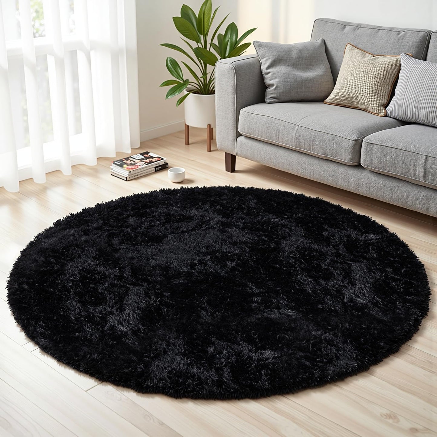 8x10 Area Rug for Living Room,Black Fluffy Shag Non-Slip Bedroom Rugs | Ultra Soft Large Fuzzy Plush Indoor Carpet，Washable Rugs for Bedroom Kids Nursery Office Dorm Modern Decor