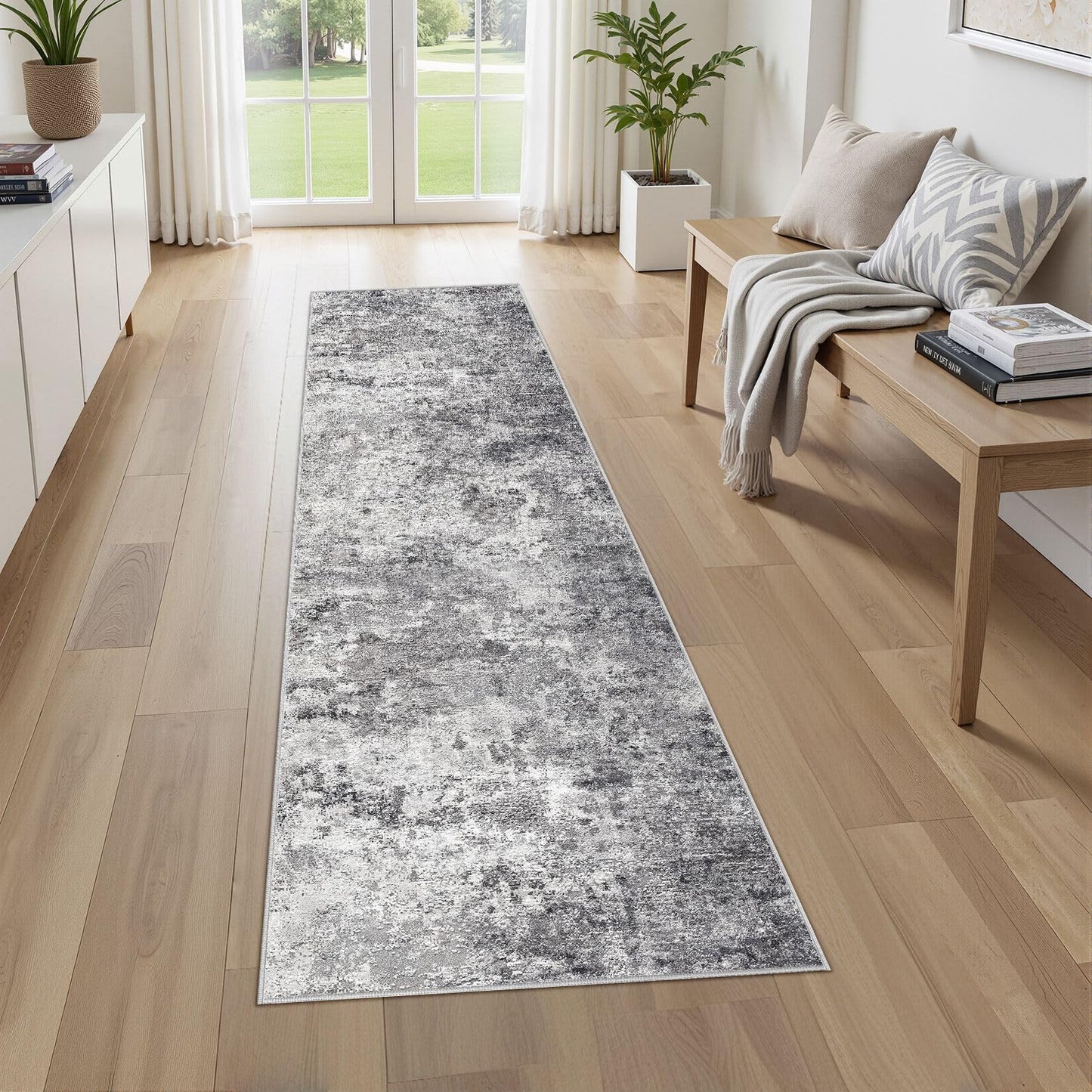 UERMEI 9x12 Area Rug Living Room Rugs - Washable Neutral Modern Abstract Soft Thin Large Rug Indoor Floor No Slip Rug Carpet for Bedroom Under Dining Table Home Office Decor - Brown Grey